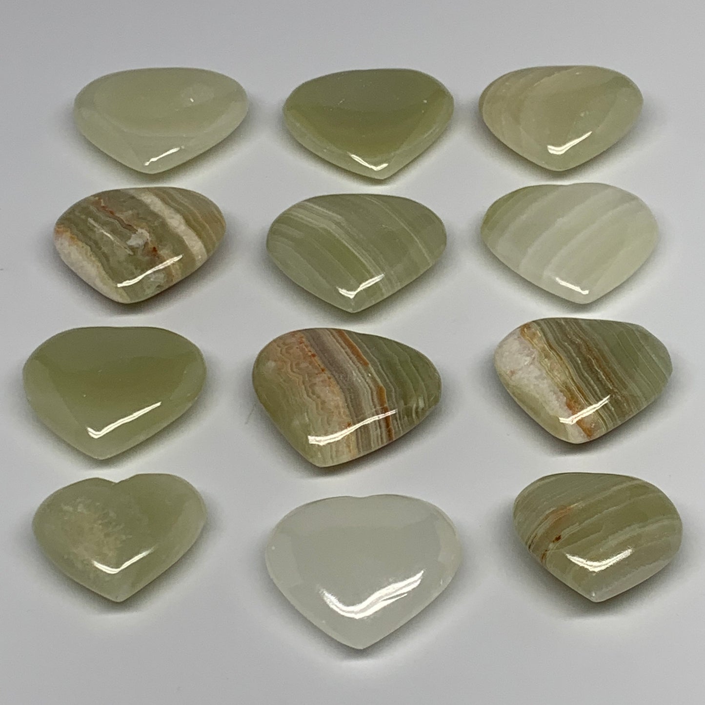 463g (1.02 lbs) ,12 pcs, 1.4"- 1.7", Green Onyx Hearts from Afghanistan, B26642