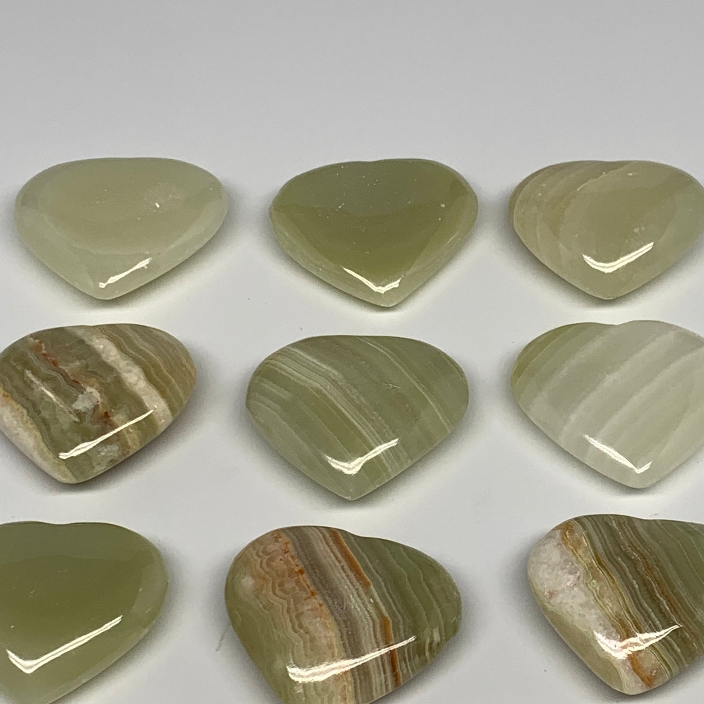 463g (1.02 lbs) ,12 pcs, 1.4"- 1.7", Green Onyx Hearts from Afghanistan, B26642