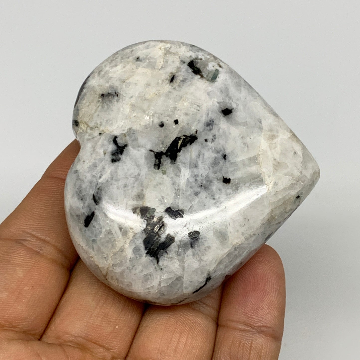 122.4g, 2.2"x2.5"x0.9", Rainbow Moonstone Heart Crystal Gemstone @India, B29753