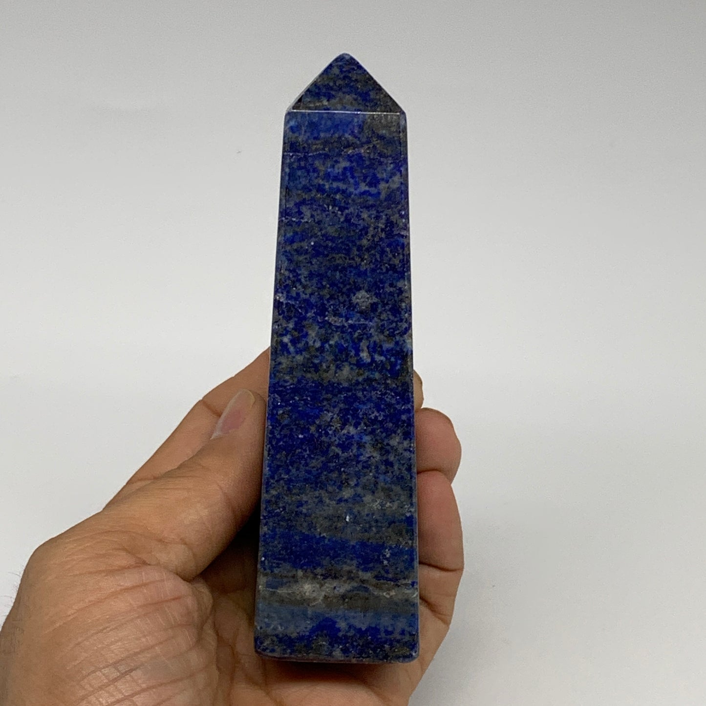 281.4g, 4.7"x1.3"x1.3", Natural Lapis Lazuli Tower Point Obelisk Afghanistan,B30