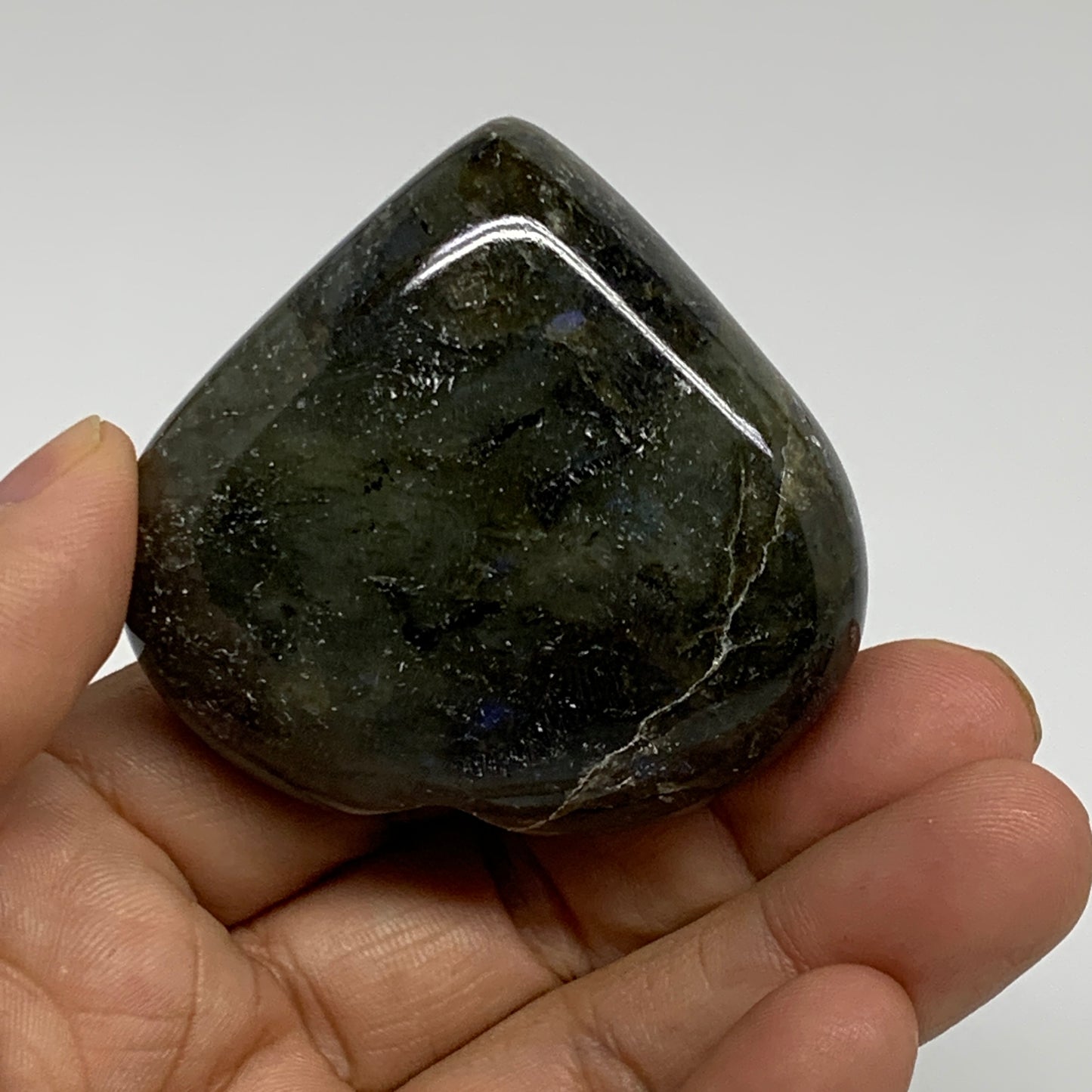 95.3g, 2.1"x2.2"x0.9", Natural Labradorite Heart Polished Crystal, B35441