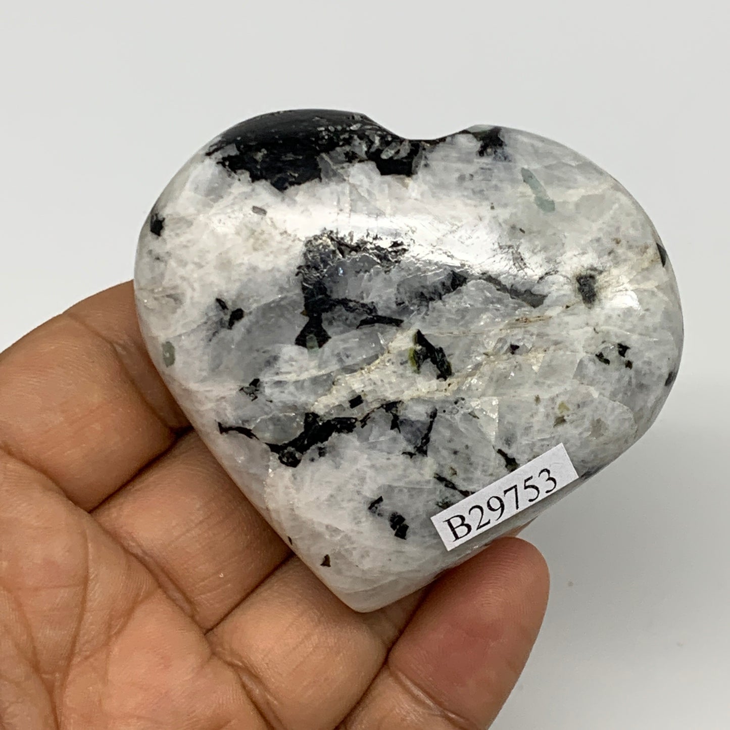 122.4g, 2.2"x2.5"x0.9", Rainbow Moonstone Heart Crystal Gemstone @India, B29753