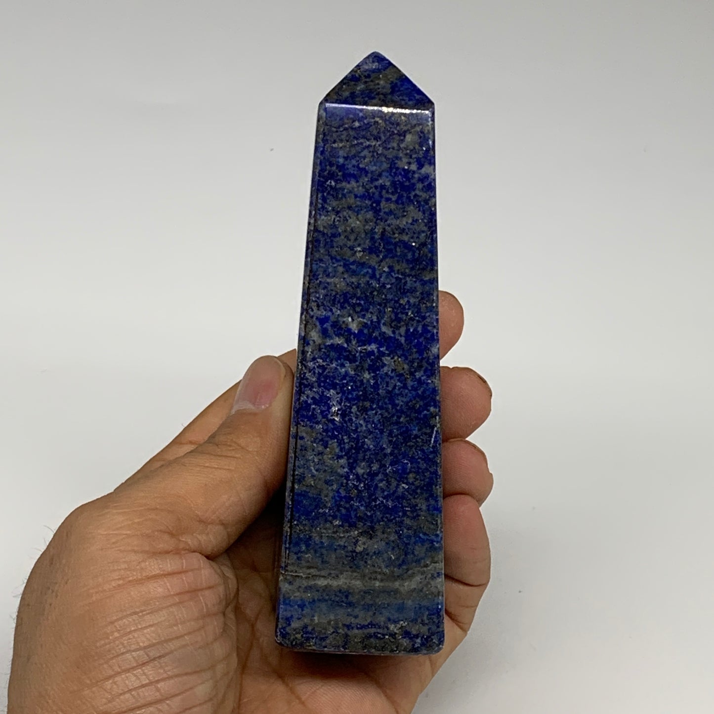 281.4g, 4.7"x1.3"x1.3", Natural Lapis Lazuli Tower Point Obelisk Afghanistan,B30