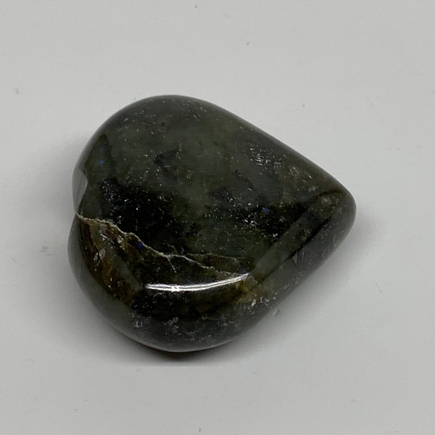 95.3g, 2.1"x2.2"x0.9", Natural Labradorite Heart Polished Crystal, B35441