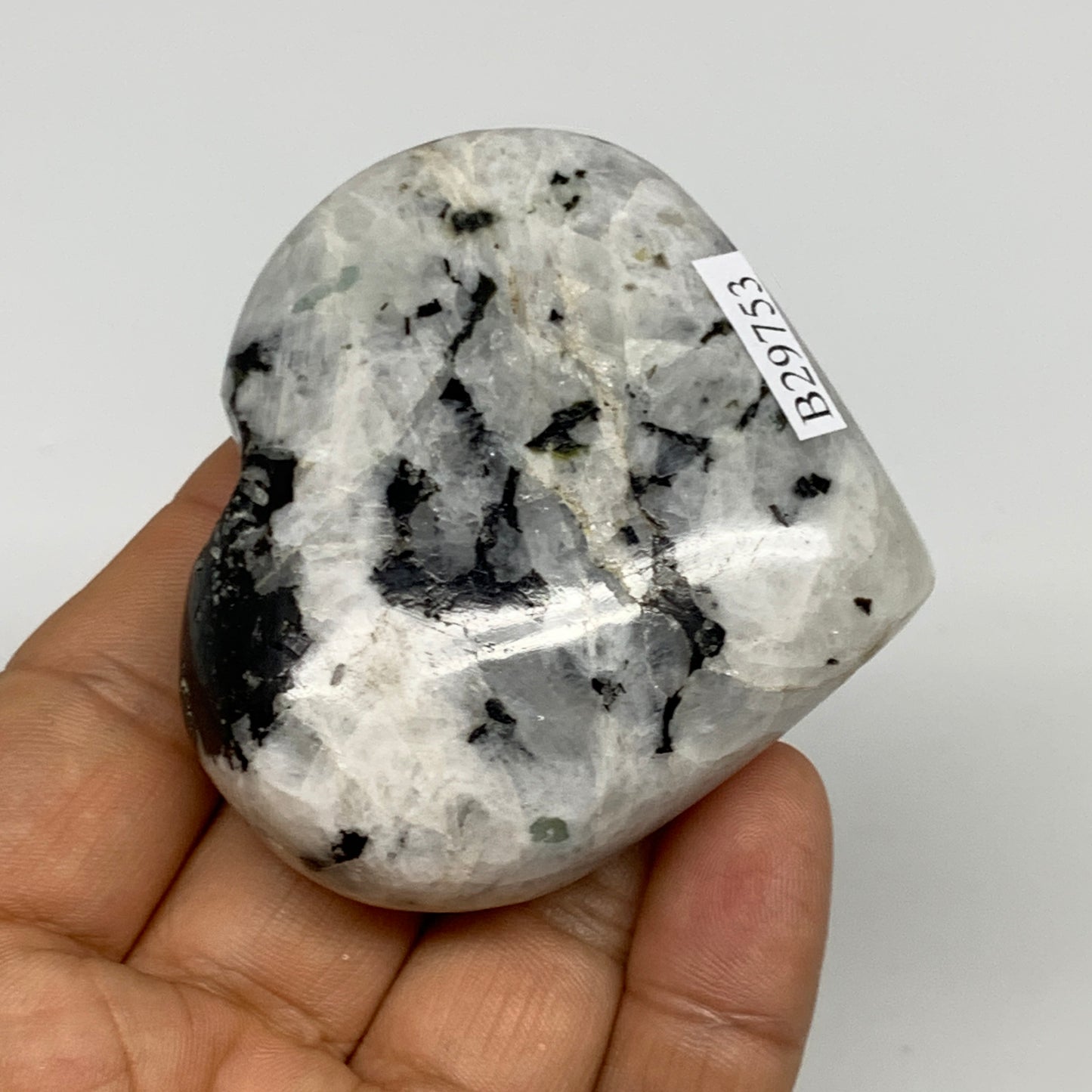 122.4g, 2.2"x2.5"x0.9", Rainbow Moonstone Heart Crystal Gemstone @India, B29753