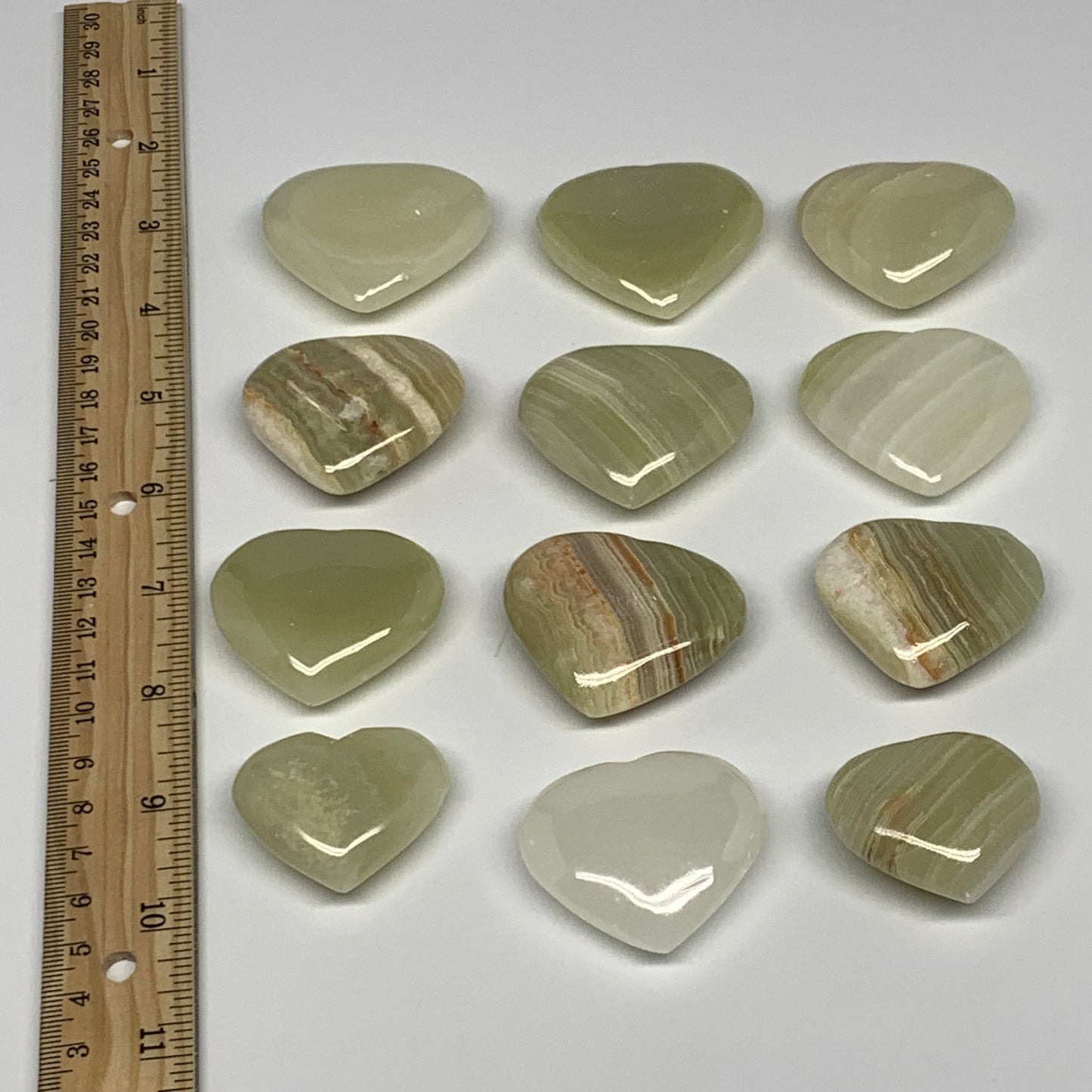 463g (1.02 lbs) ,12 pcs, 1.4"- 1.7", Green Onyx Hearts from Afghanistan, B26642
