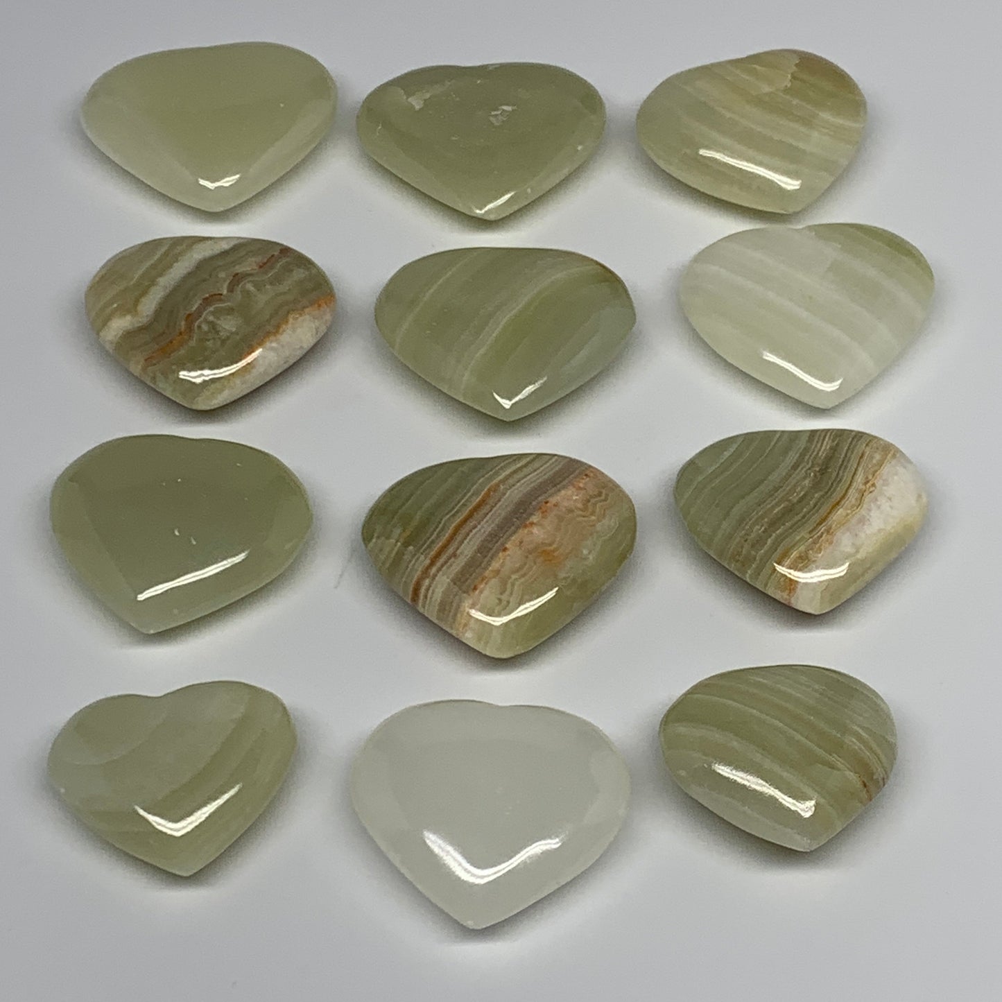 463g (1.02 lbs) ,12 pcs, 1.4"- 1.7", Green Onyx Hearts from Afghanistan, B26642