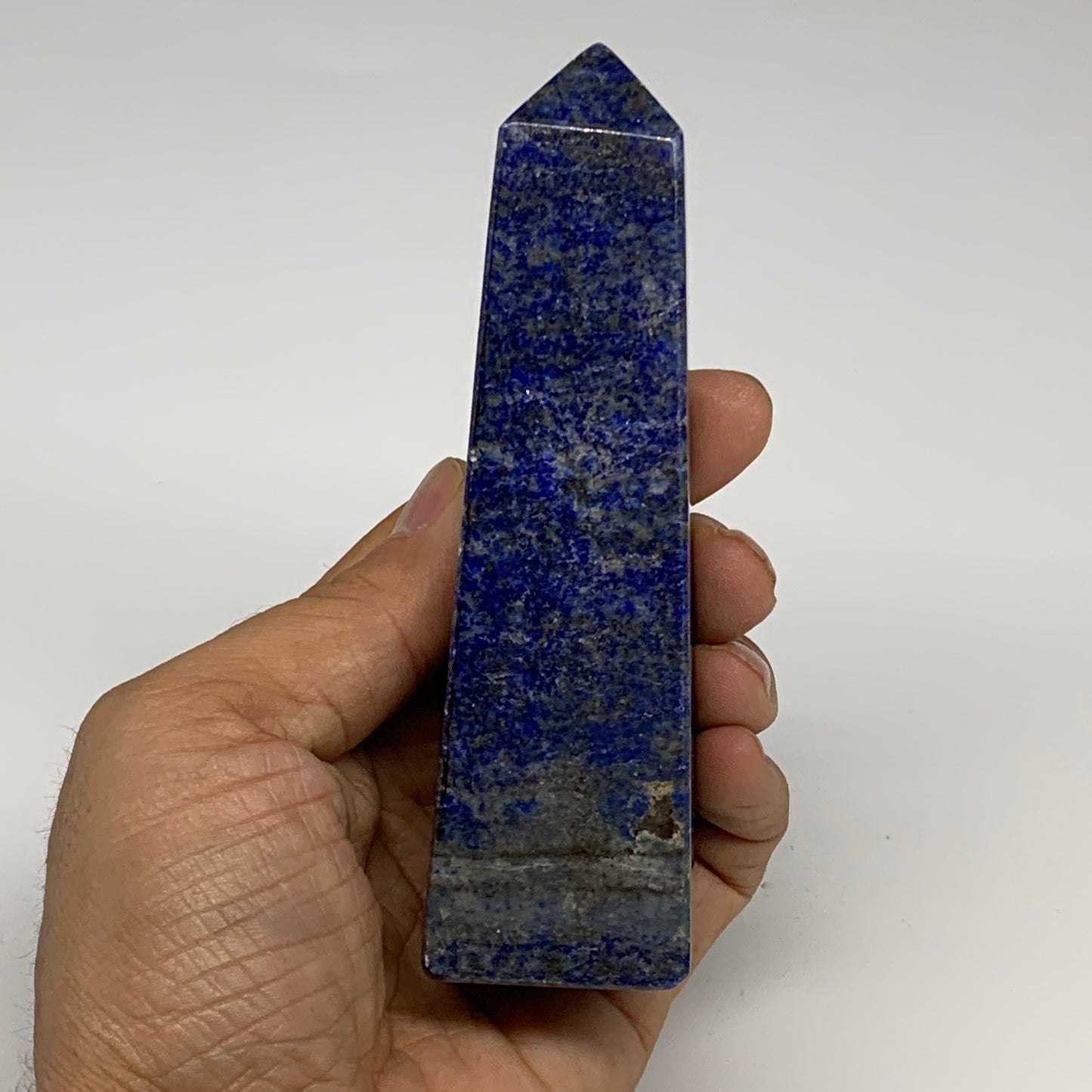 281.4g, 4.7"x1.3"x1.3", Natural Lapis Lazuli Tower Point Obelisk Afghanistan,B30