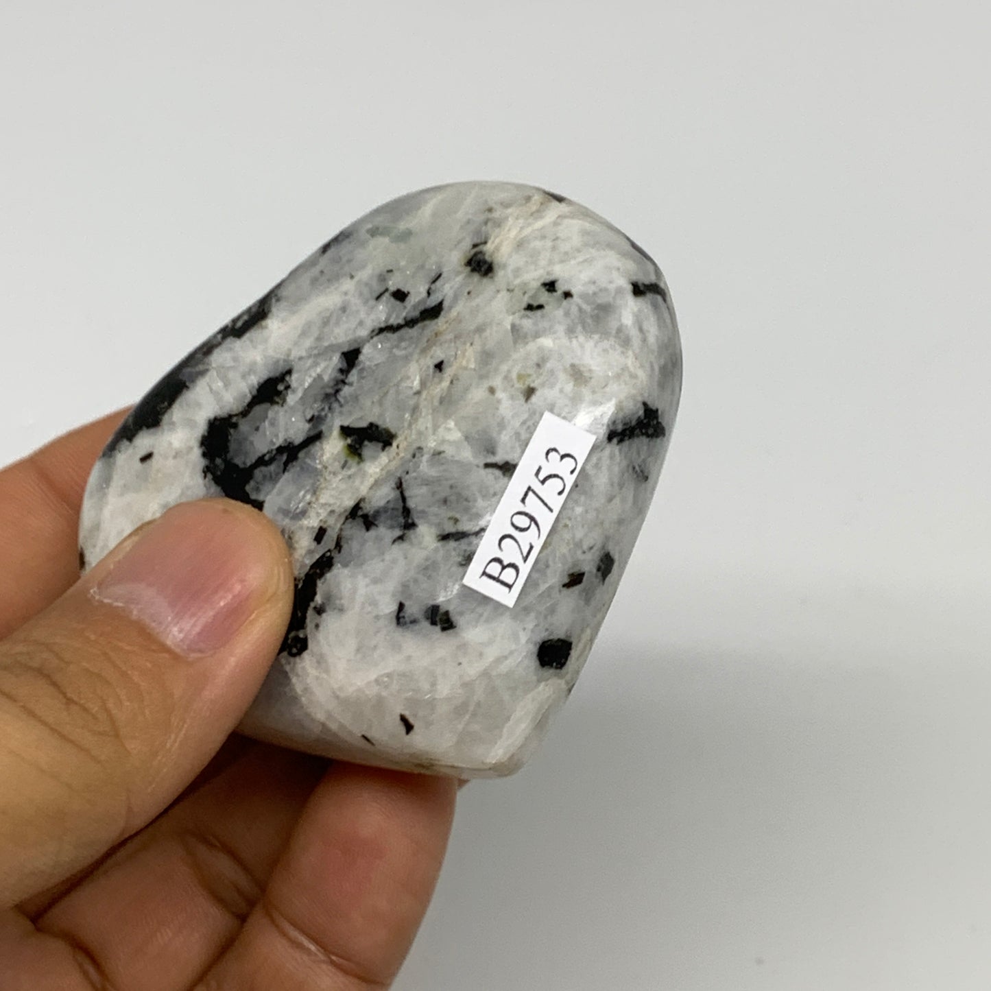 122.4g, 2.2"x2.5"x0.9", Rainbow Moonstone Heart Crystal Gemstone @India, B29753