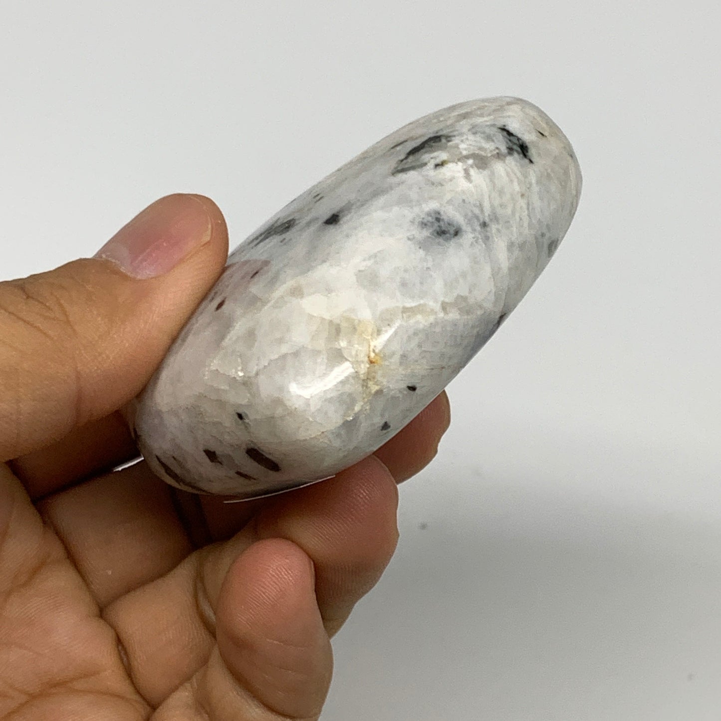 122.4g, 2.2"x2.5"x0.9", Rainbow Moonstone Heart Crystal Gemstone @India, B29753