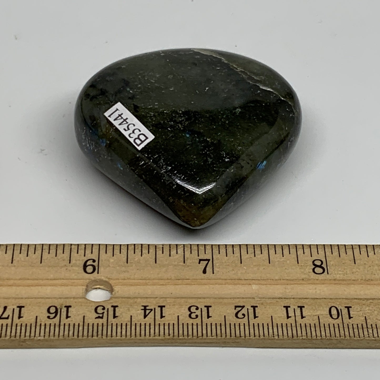95.3g, 2.1"x2.2"x0.9", Natural Labradorite Heart Polished Crystal, B35441