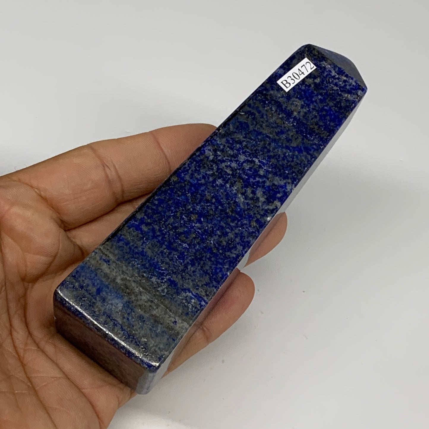 281.4g, 4.7"x1.3"x1.3", Natural Lapis Lazuli Tower Point Obelisk Afghanistan,B30