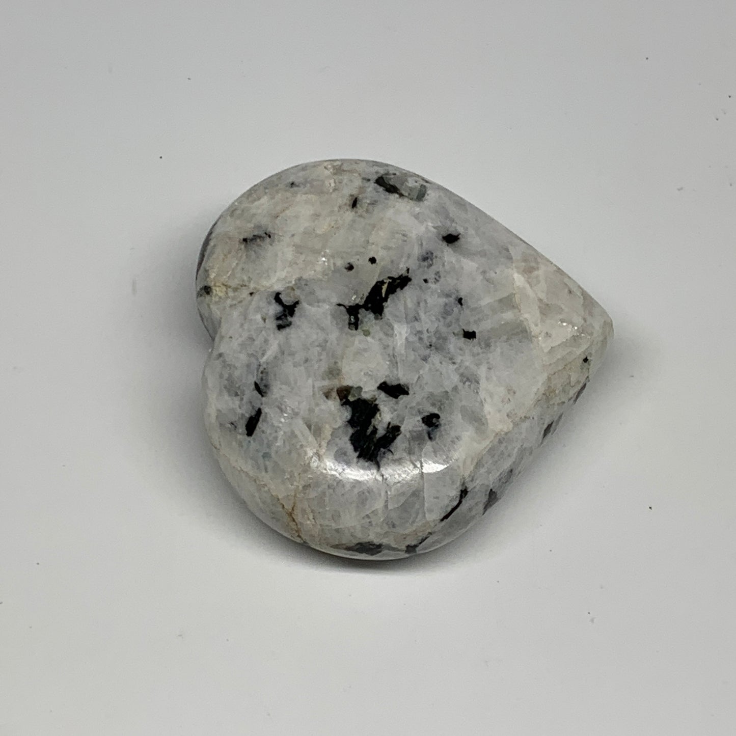 122.4g, 2.2"x2.5"x0.9", Rainbow Moonstone Heart Crystal Gemstone @India, B29753