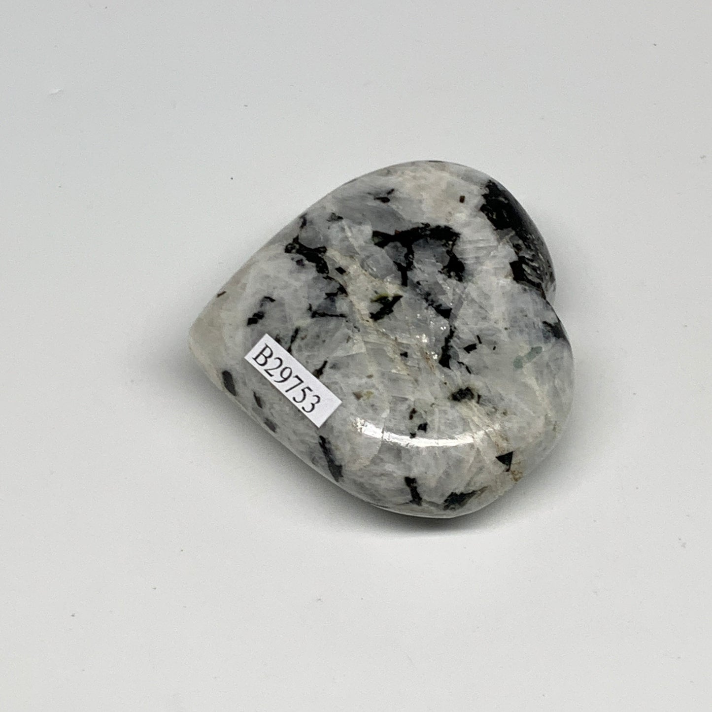 122.4g, 2.2"x2.5"x0.9", Rainbow Moonstone Heart Crystal Gemstone @India, B29753