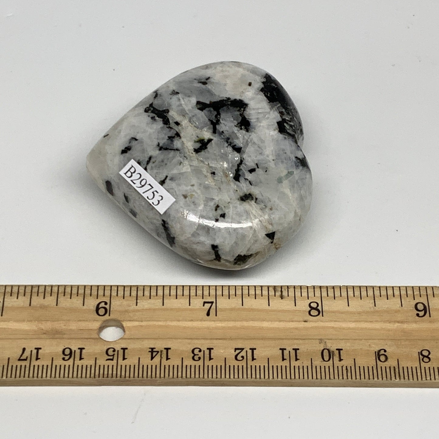 122.4g, 2.2"x2.5"x0.9", Rainbow Moonstone Heart Crystal Gemstone @India, B29753