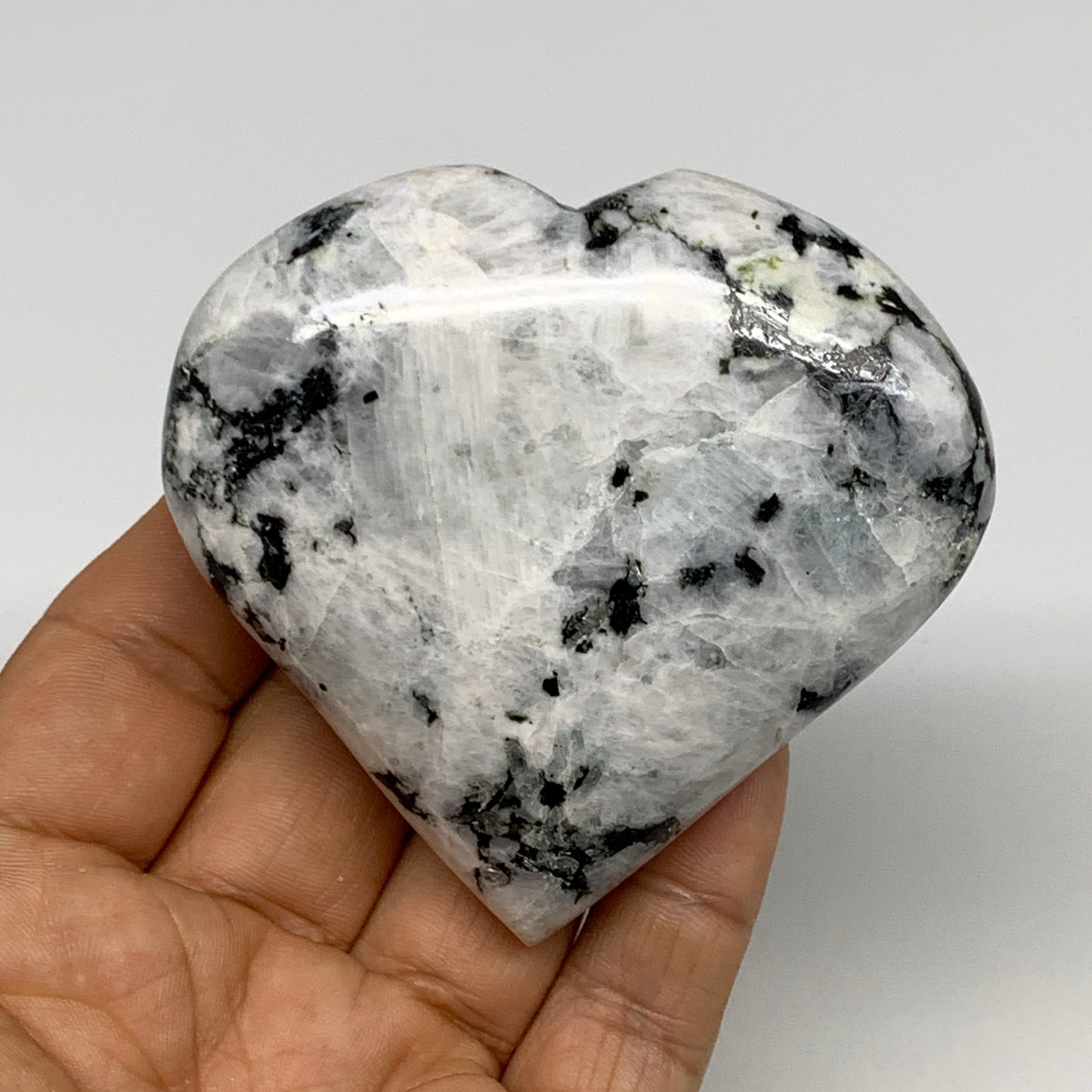 175.9g, 2.7"x3"x0.9", Rainbow Moonstone Heart Crystal Gemstone @India, B29754