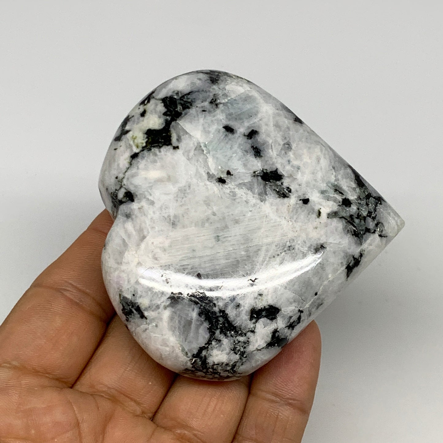 175.9g, 2.7"x3"x0.9", Rainbow Moonstone Heart Crystal Gemstone @India, B29754