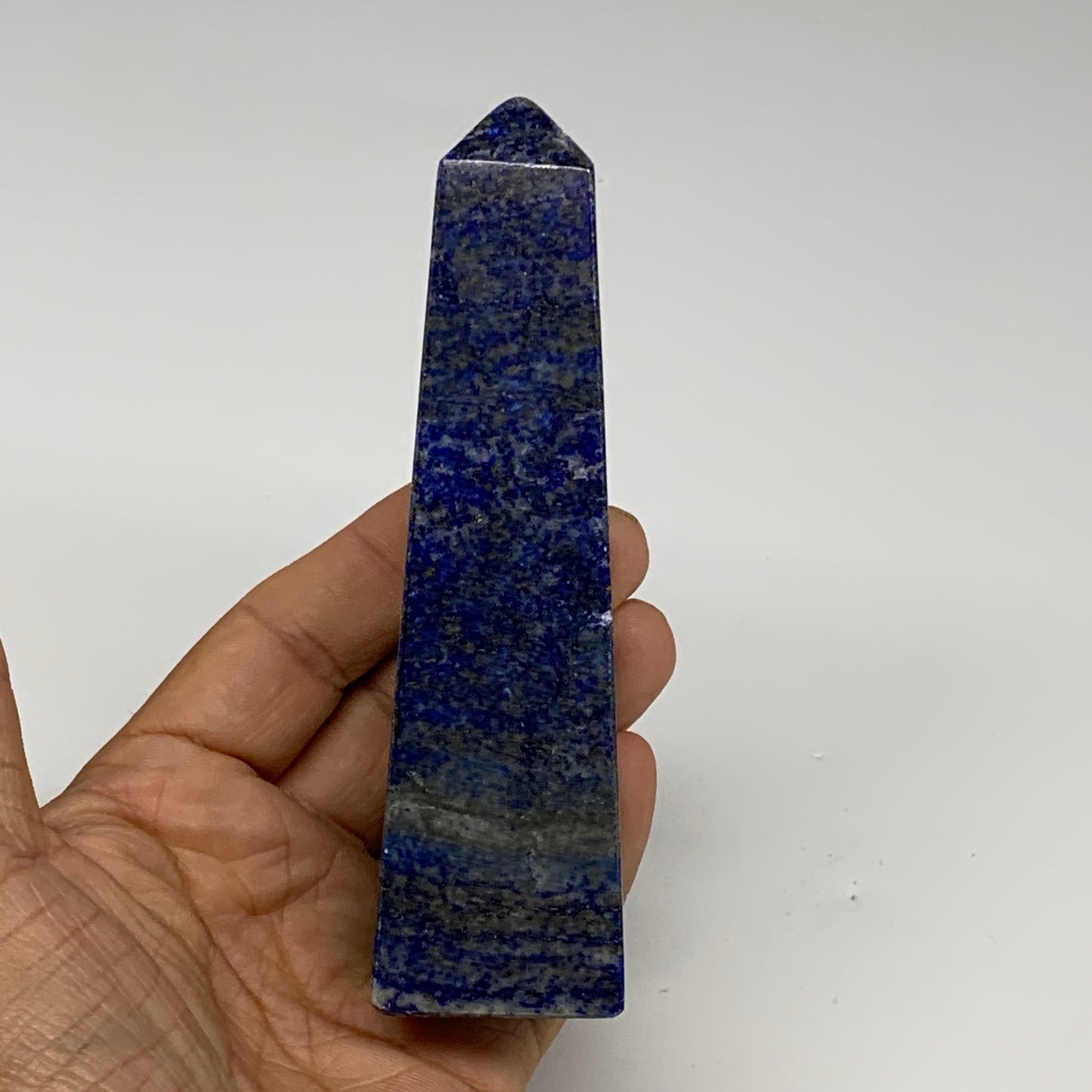 267.4g, 4.8"x1.3"x1.3", Natural Lapis Lazuli Tower Point Obelisk Afghanistan,B30