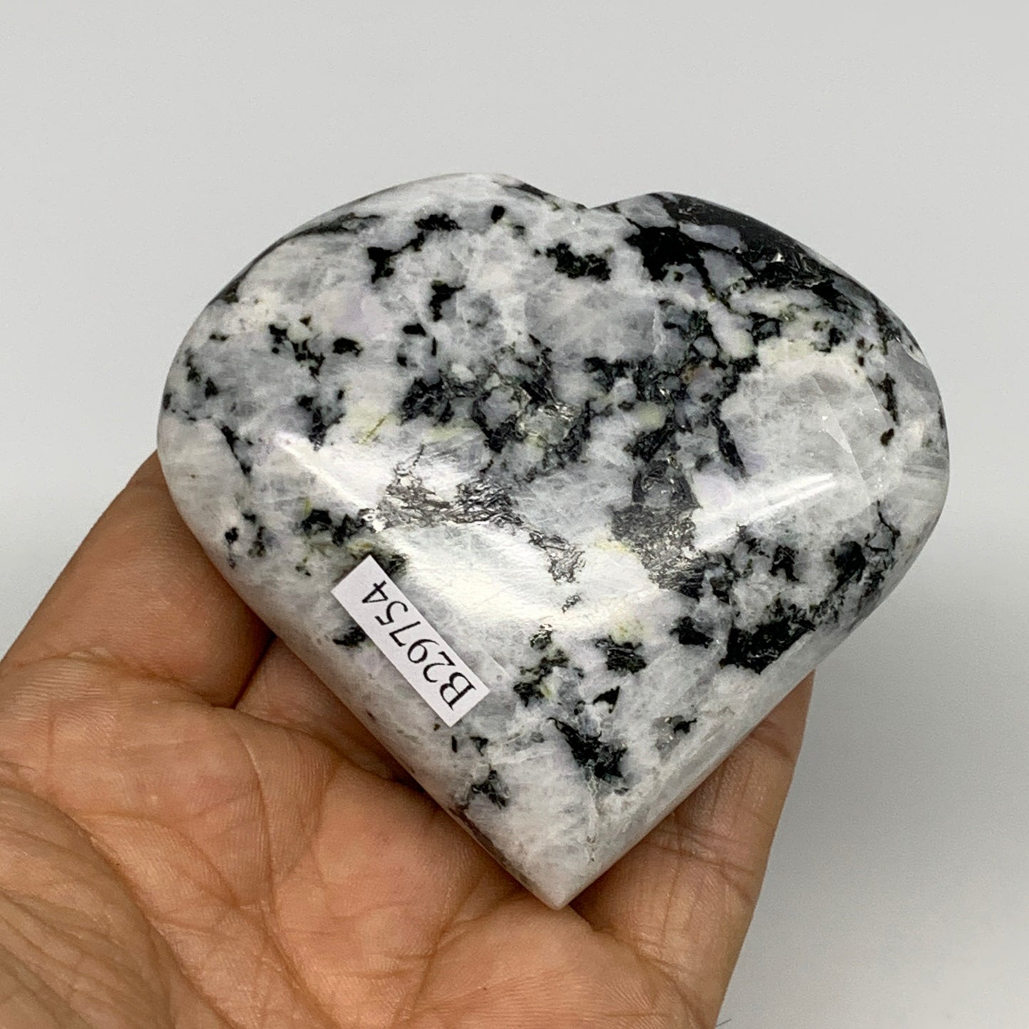175.9g, 2.7"x3"x0.9", Rainbow Moonstone Heart Crystal Gemstone @India, B29754