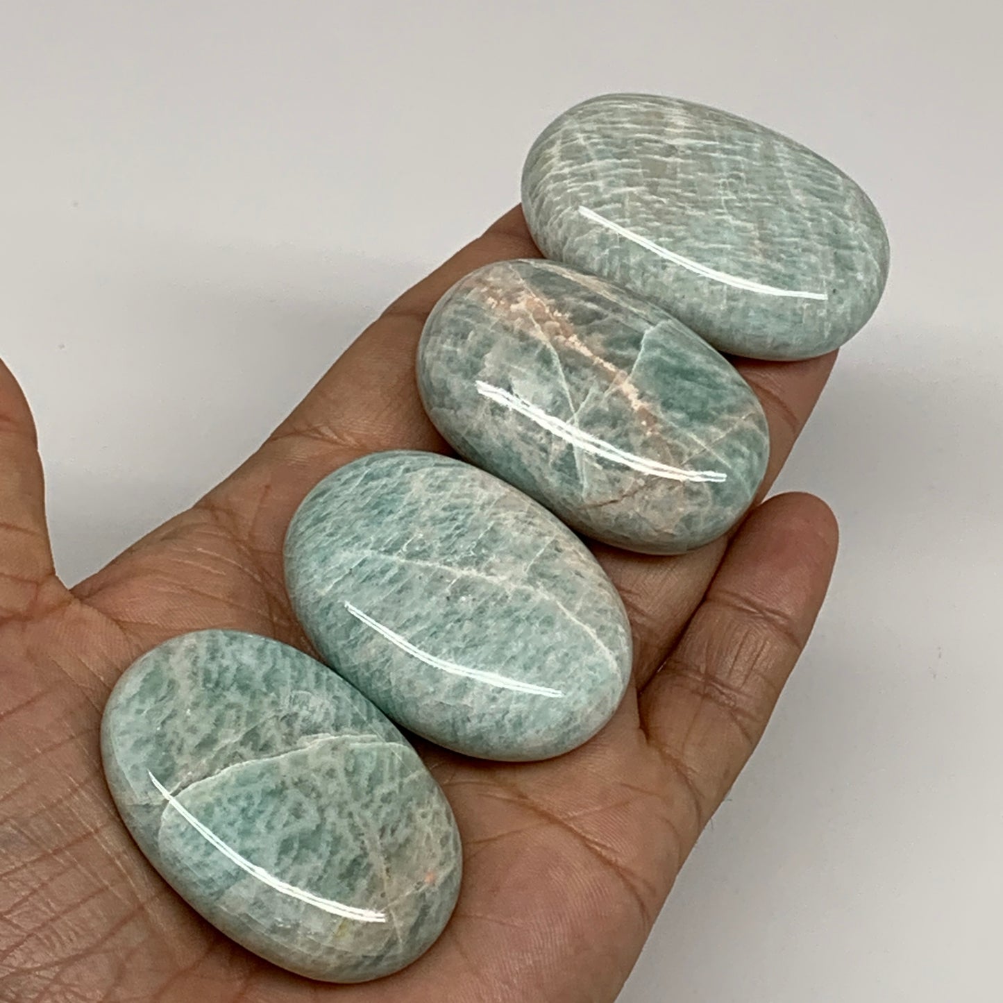 181.9g,1.8"-2", 4pcs, Natural Amazonite Palm-Stone Tumbled Polished, B34667