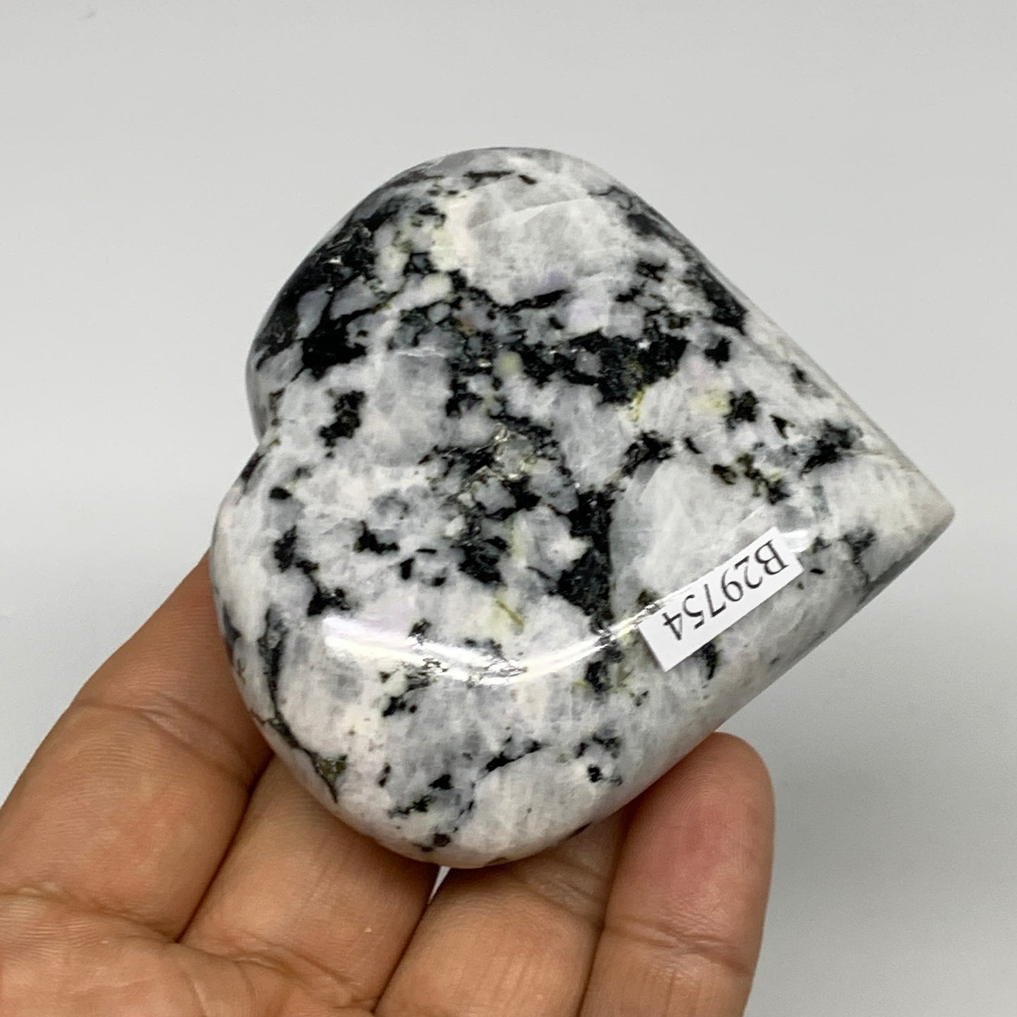 175.9g, 2.7"x3"x0.9", Rainbow Moonstone Heart Crystal Gemstone @India, B29754