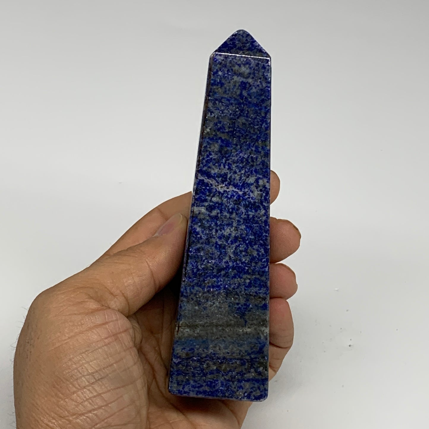 267.4g, 4.8"x1.3"x1.3", Natural Lapis Lazuli Tower Point Obelisk Afghanistan,B30