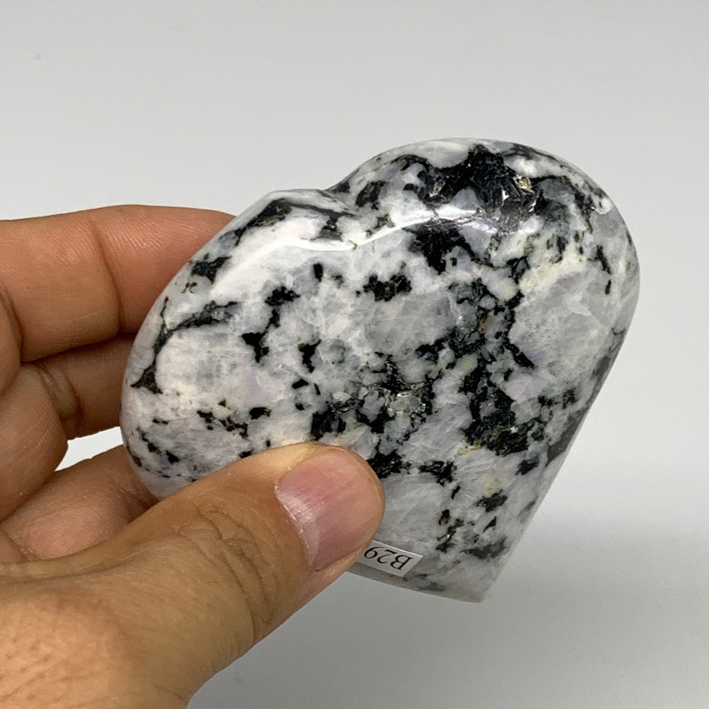 175.9g, 2.7"x3"x0.9", Rainbow Moonstone Heart Crystal Gemstone @India, B29754