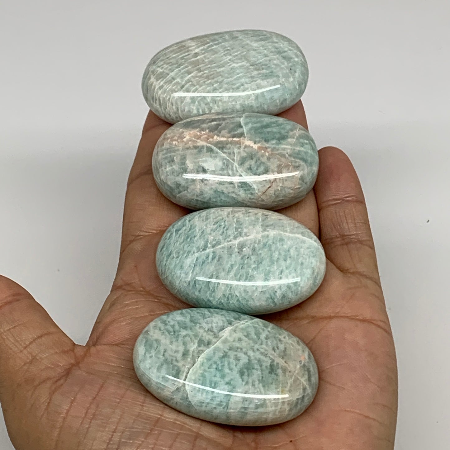 181.9g,1.8"-2", 4pcs, Natural Amazonite Palm-Stone Tumbled Polished, B34667