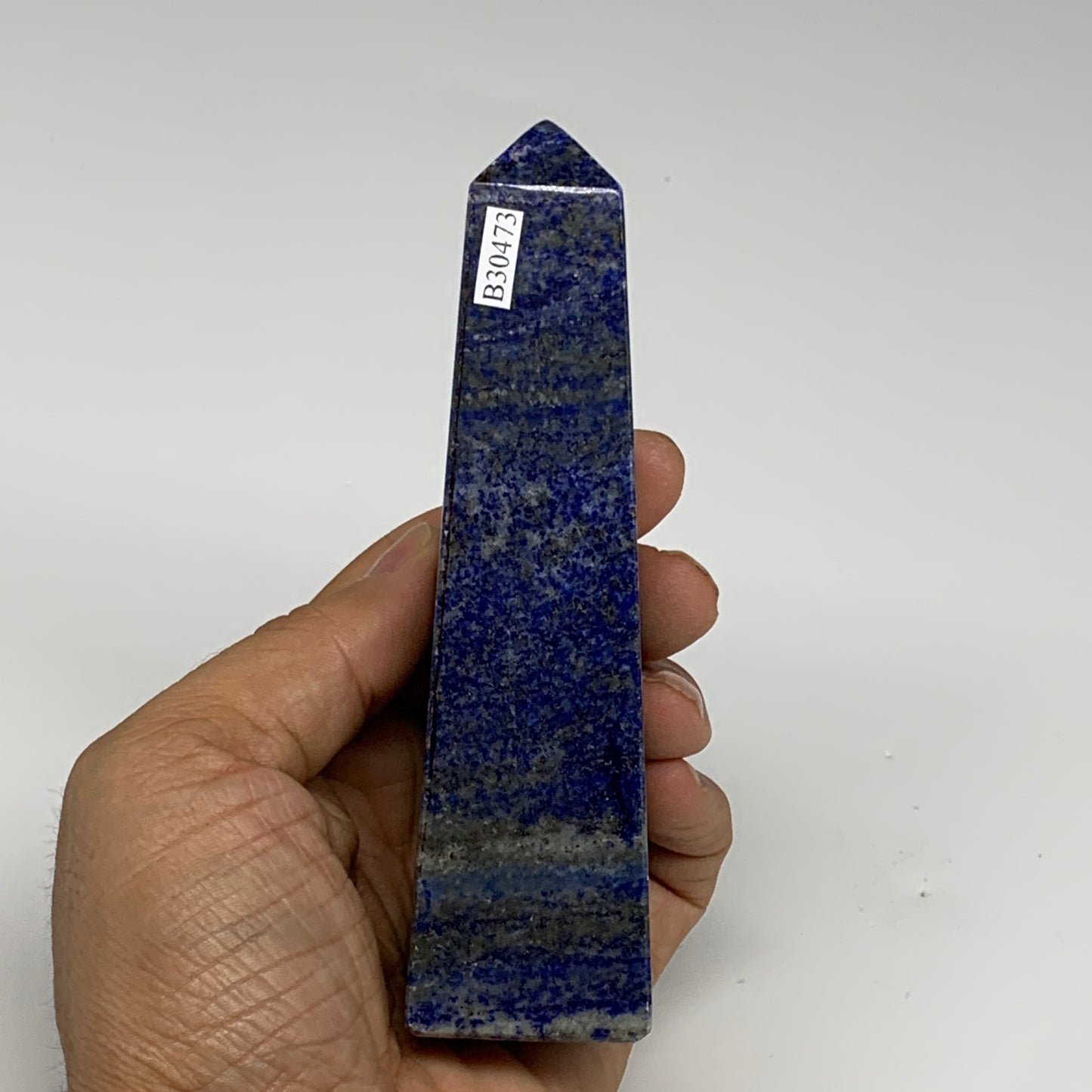 267.4g, 4.8"x1.3"x1.3", Natural Lapis Lazuli Tower Point Obelisk Afghanistan,B30