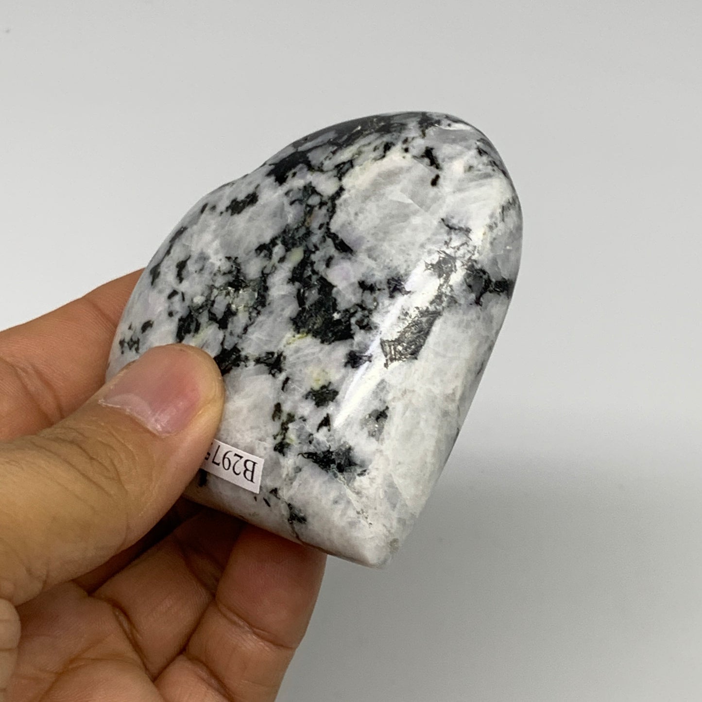 175.9g, 2.7"x3"x0.9", Rainbow Moonstone Heart Crystal Gemstone @India, B29754