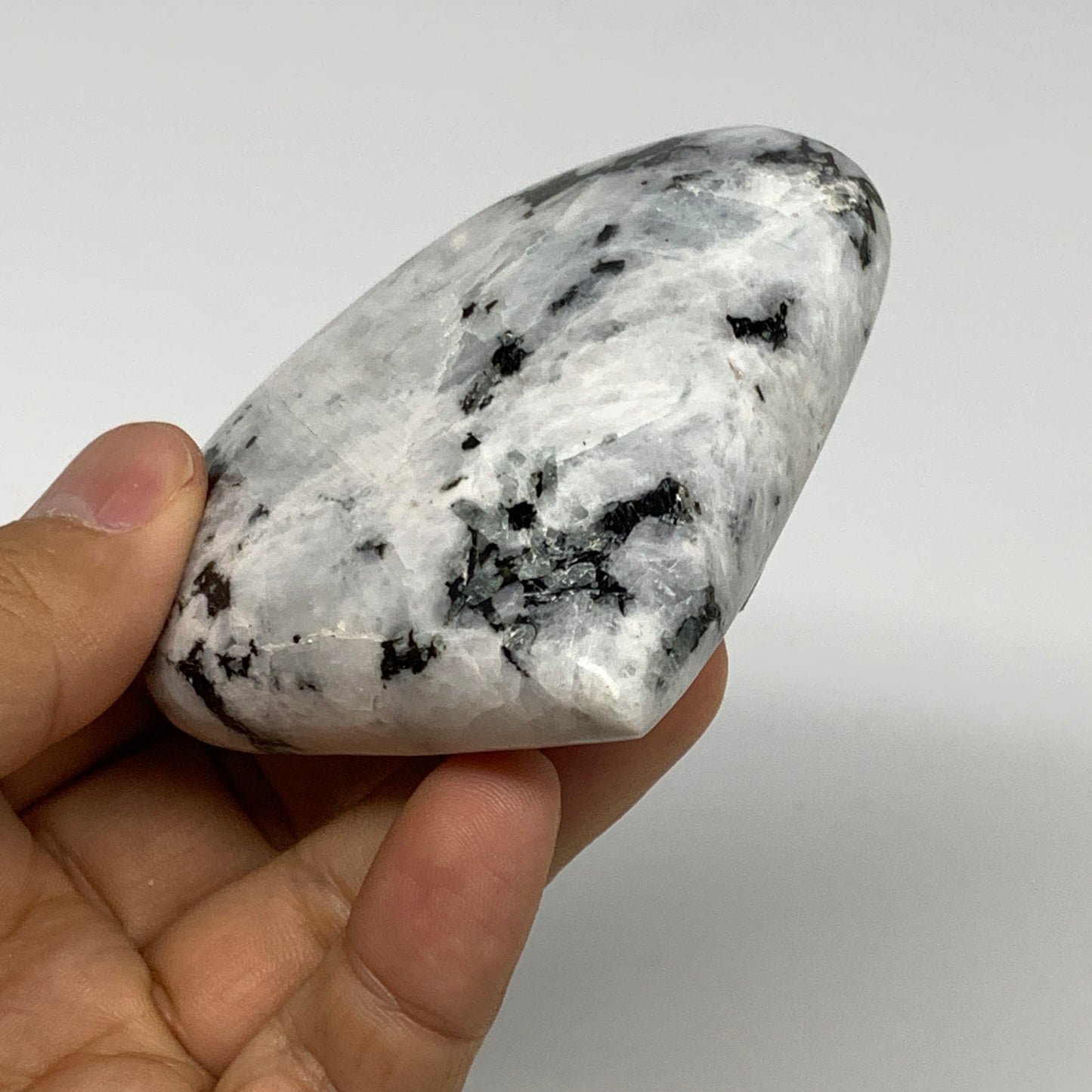 175.9g, 2.7"x3"x0.9", Rainbow Moonstone Heart Crystal Gemstone @India, B29754