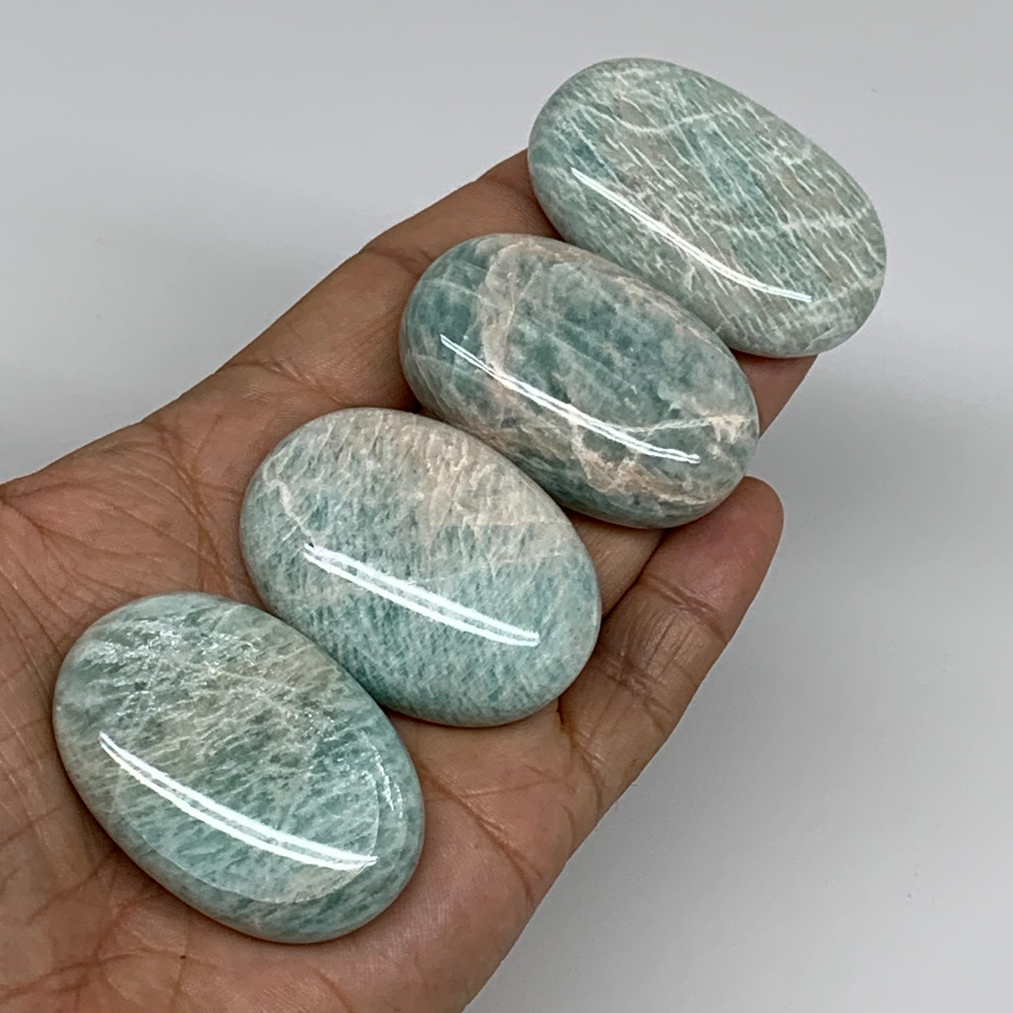 181.9g,1.8"-2", 4pcs, Natural Amazonite Palm-Stone Tumbled Polished, B34667