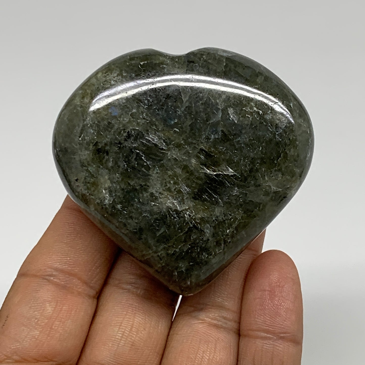 121.1g, 2.2"x2.4"x0.9", Natural Labradorite Heart Polished Crystal, B35443