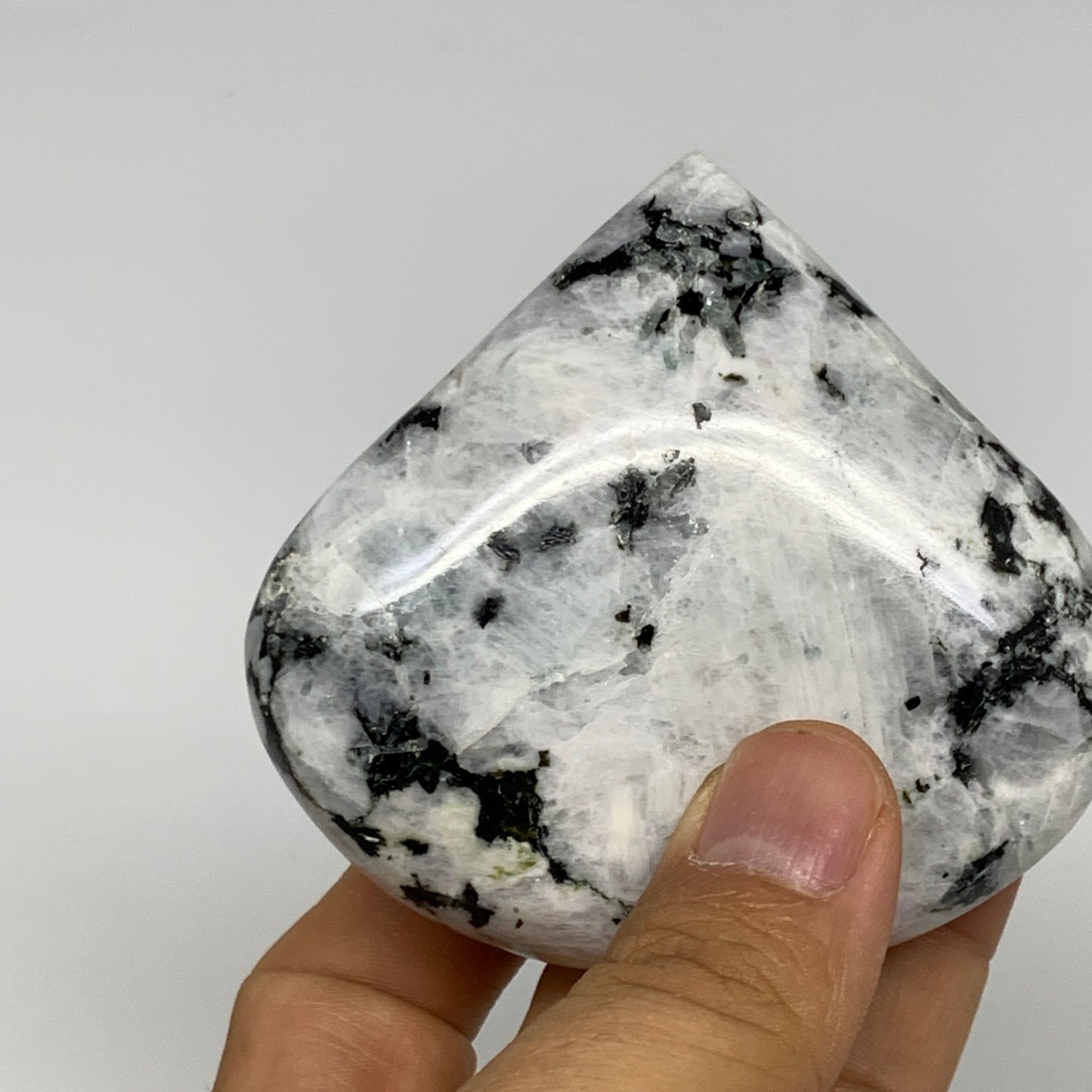 175.9g, 2.7"x3"x0.9", Rainbow Moonstone Heart Crystal Gemstone @India, B29754