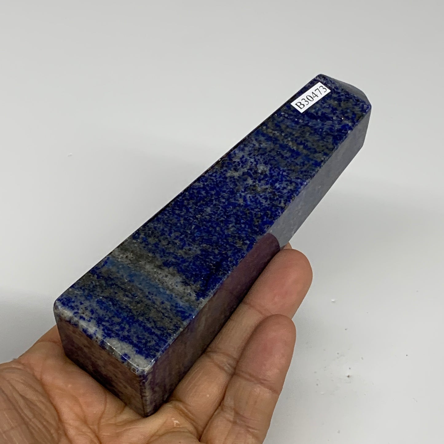 267.4g, 4.8"x1.3"x1.3", Natural Lapis Lazuli Tower Point Obelisk Afghanistan,B30