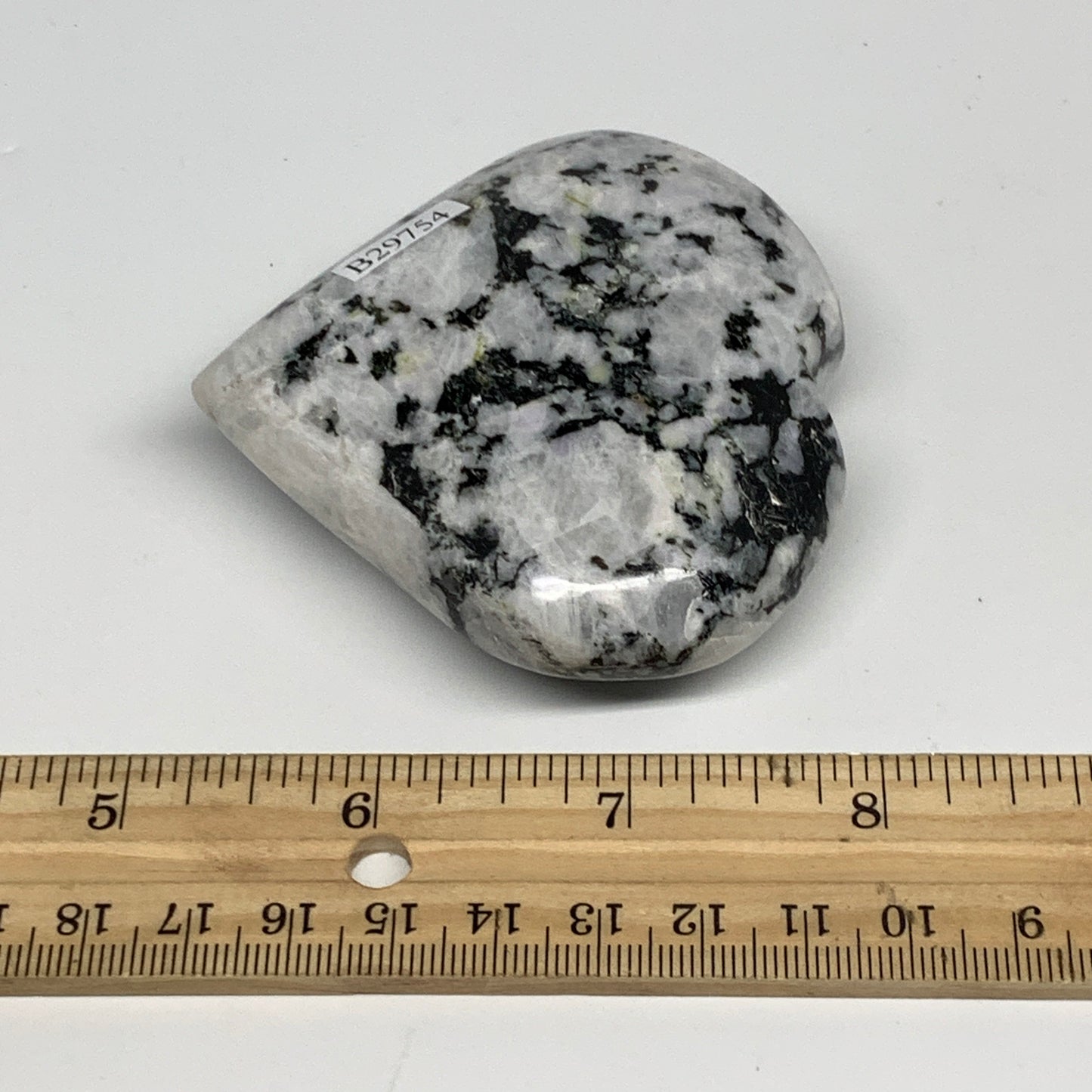 175.9g, 2.7"x3"x0.9", Rainbow Moonstone Heart Crystal Gemstone @India, B29754