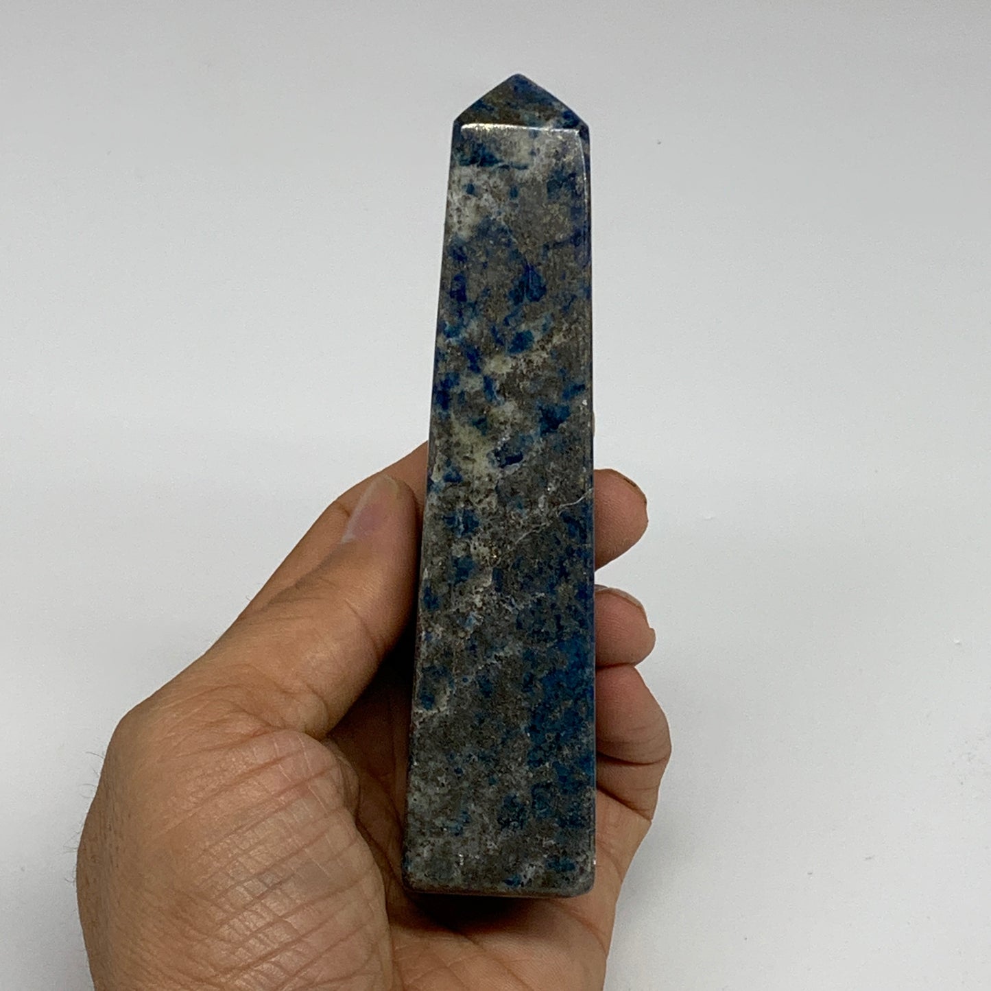 223.4g, 4.8"x1.1"x1.2", Natural Lapis Lazuli Tower Point Obelisk Afghanistan,B30