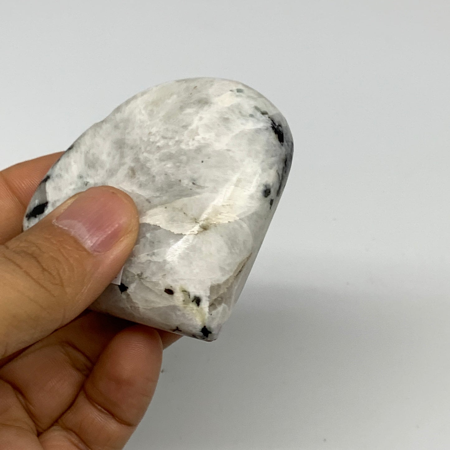 124.9g, 2.3"x2.6"x0.9", Rainbow Moonstone Heart Crystal Gemstone @India, B29755