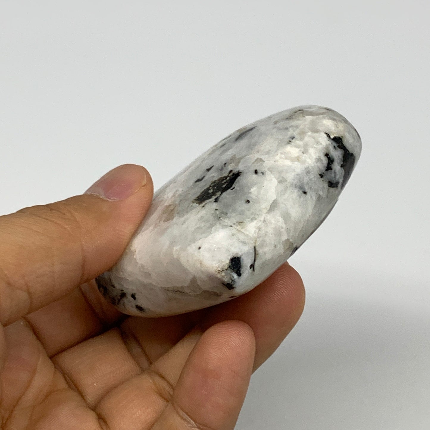 124.9g, 2.3"x2.6"x0.9", Rainbow Moonstone Heart Crystal Gemstone @India, B29755