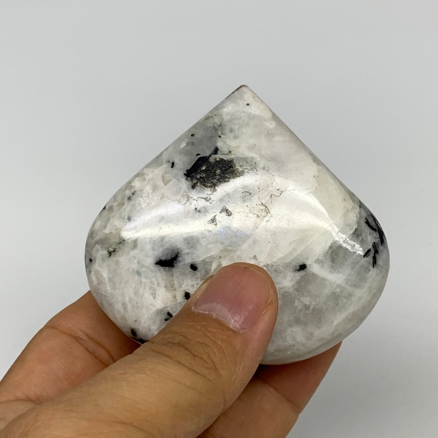 124.9g, 2.3"x2.6"x0.9", Rainbow Moonstone Heart Crystal Gemstone @India, B29755