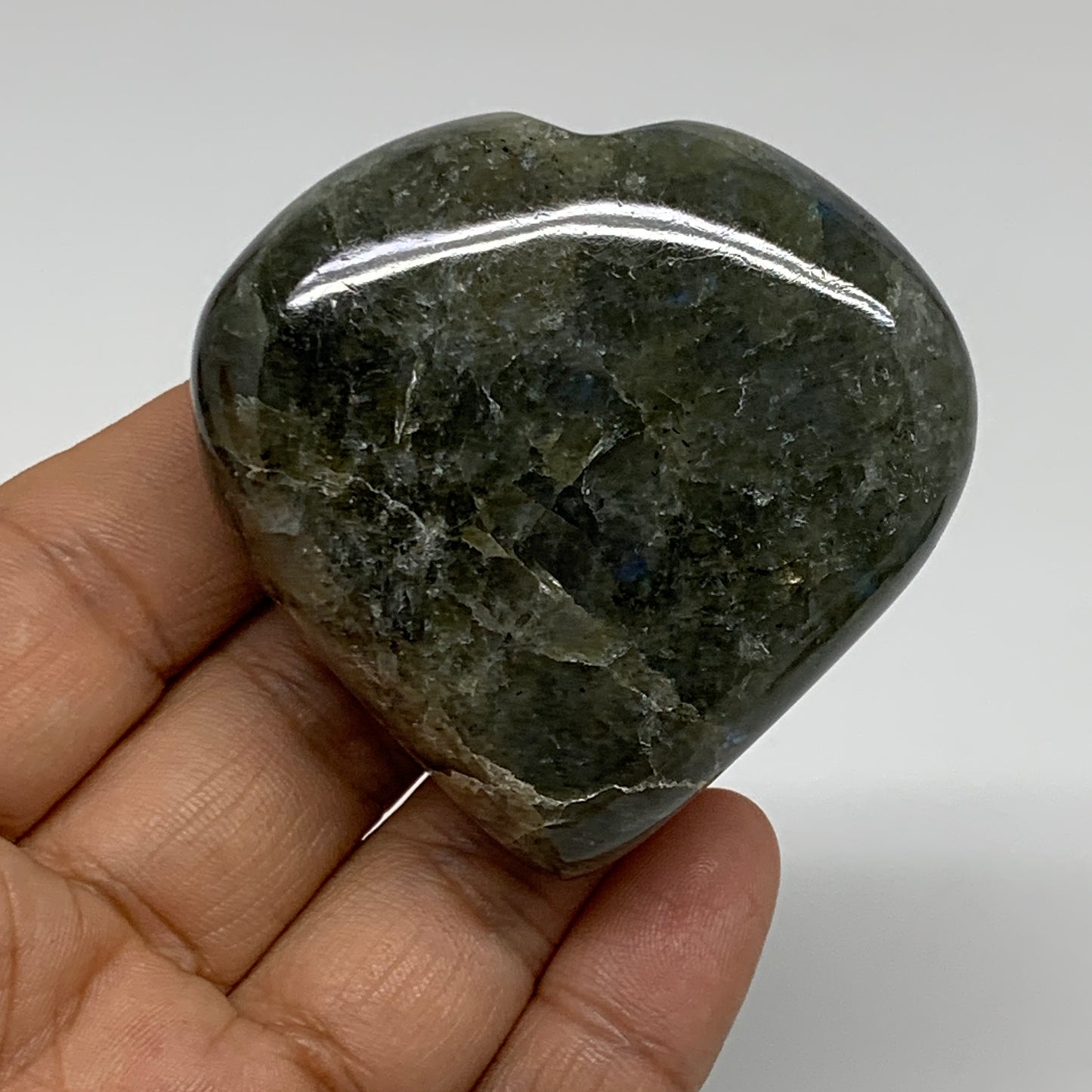 113.3g, 2.2"x2.3"x0.9", Natural Labradorite Heart Polished Crystal, B35444
