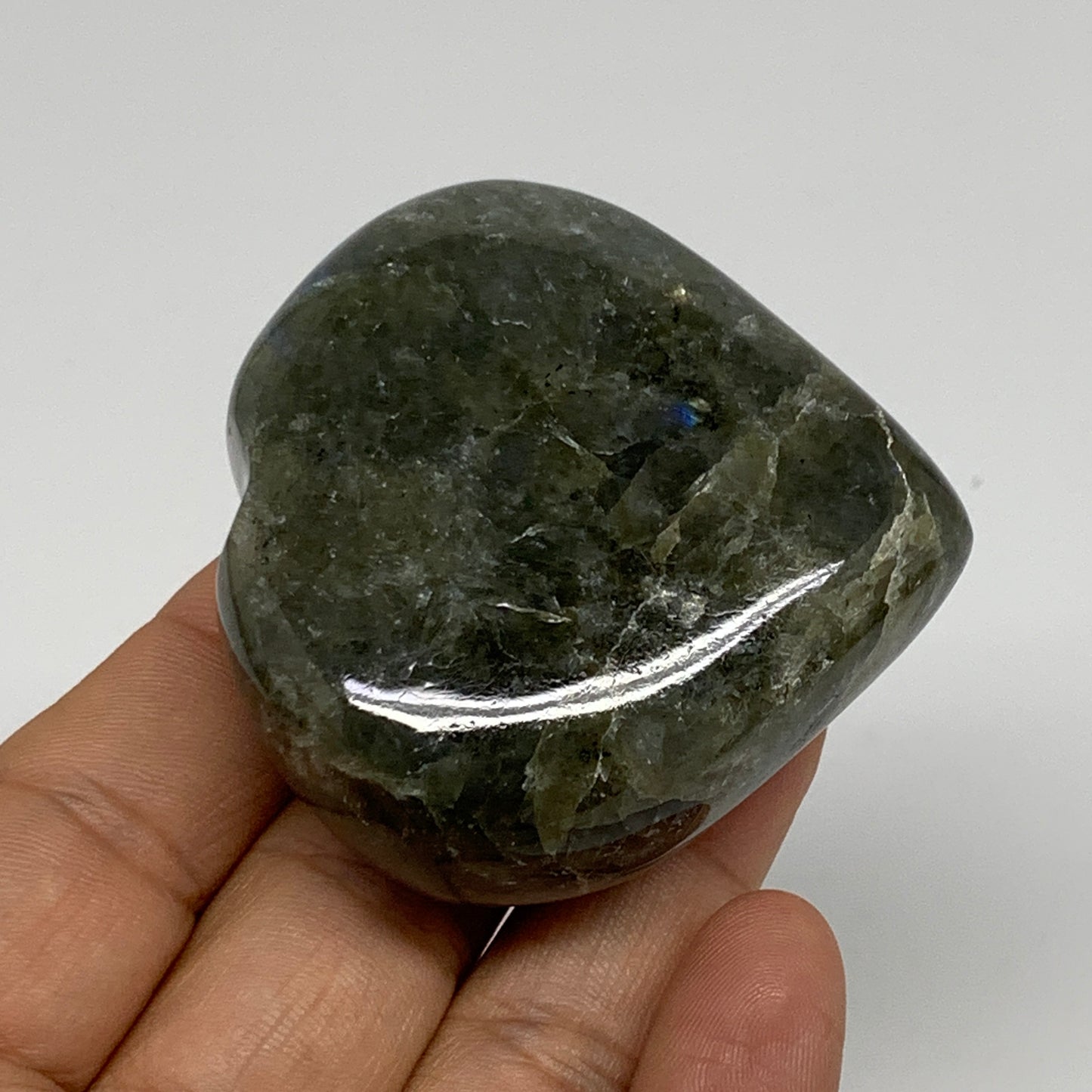 113.3g, 2.2"x2.3"x0.9", Natural Labradorite Heart Polished Crystal, B35444