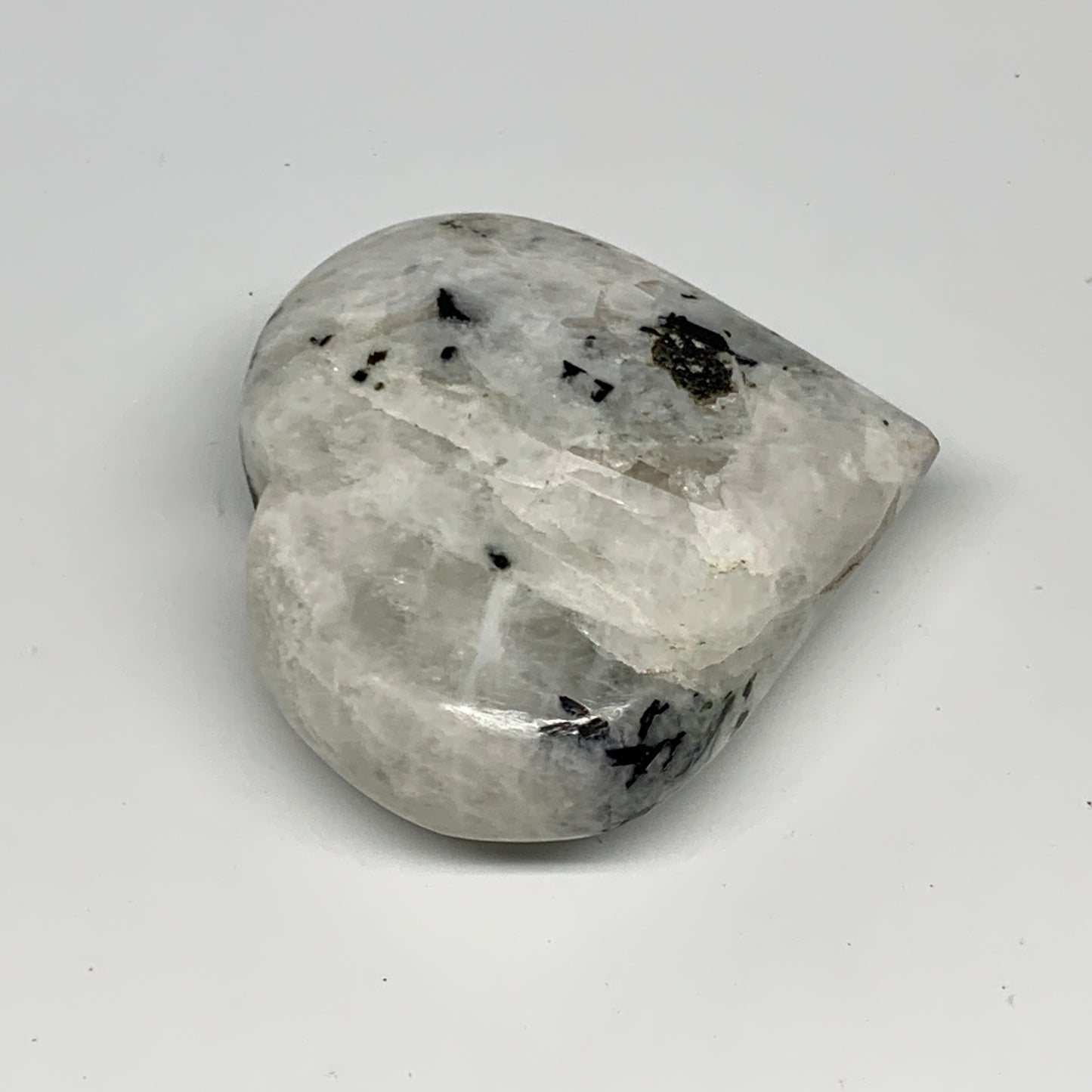 124.9g, 2.3"x2.6"x0.9", Rainbow Moonstone Heart Crystal Gemstone @India, B29755