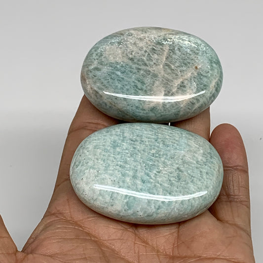 133.5g, 2.2"-2.2", 2pcs, Natural Amazonite Palm-Stone Tumbled Polished, B34669