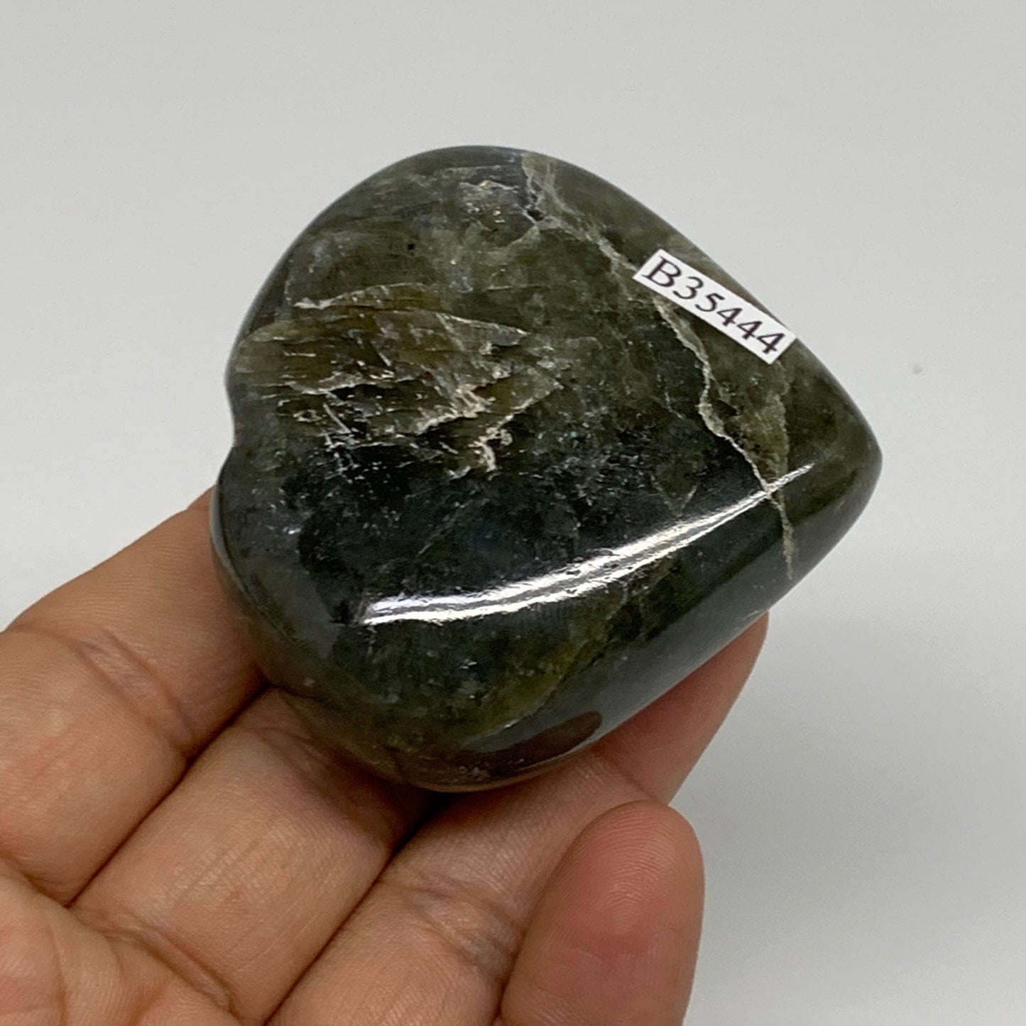 113.3g, 2.2"x2.3"x0.9", Natural Labradorite Heart Polished Crystal, B35444