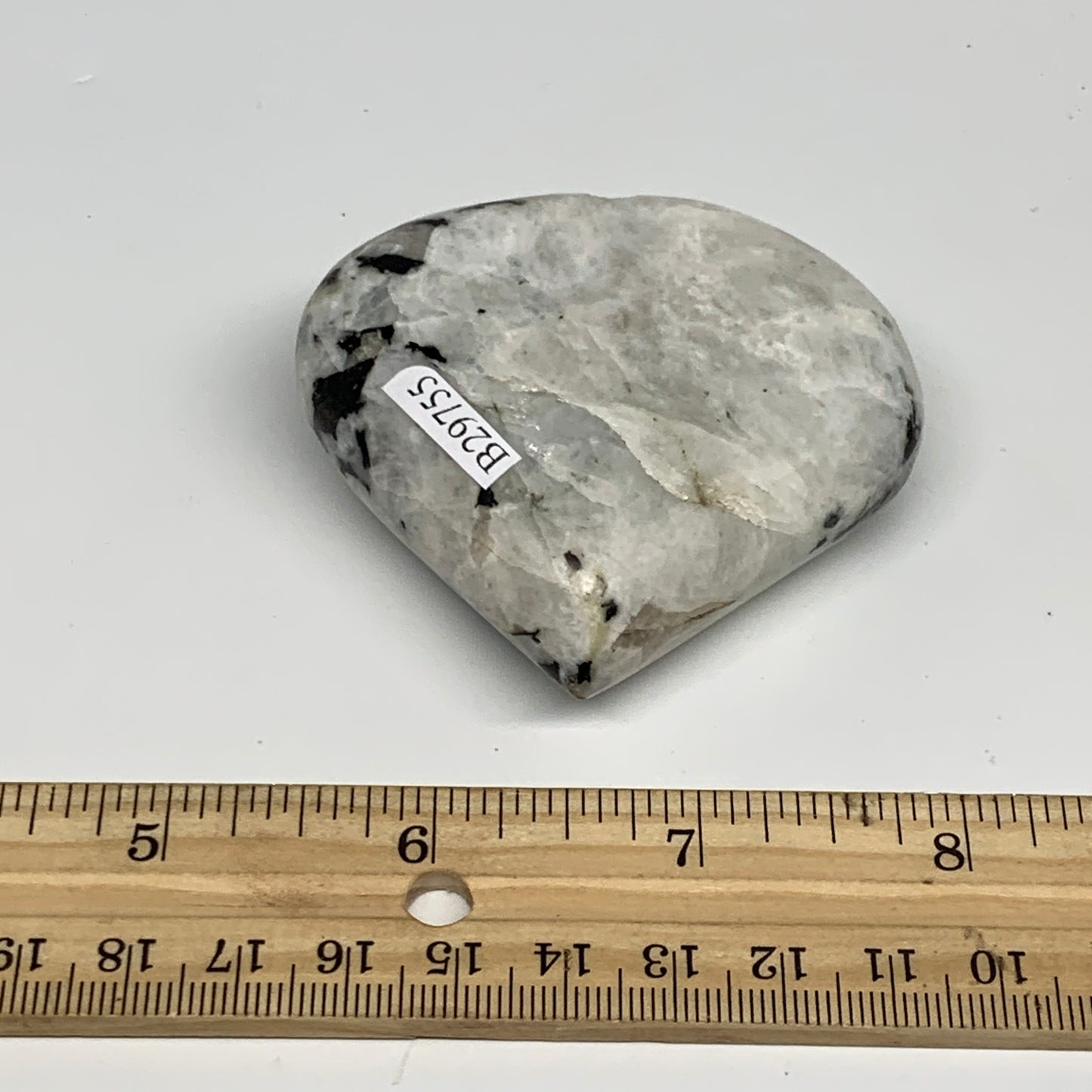 124.9g, 2.3"x2.6"x0.9", Rainbow Moonstone Heart Crystal Gemstone @India, B29755