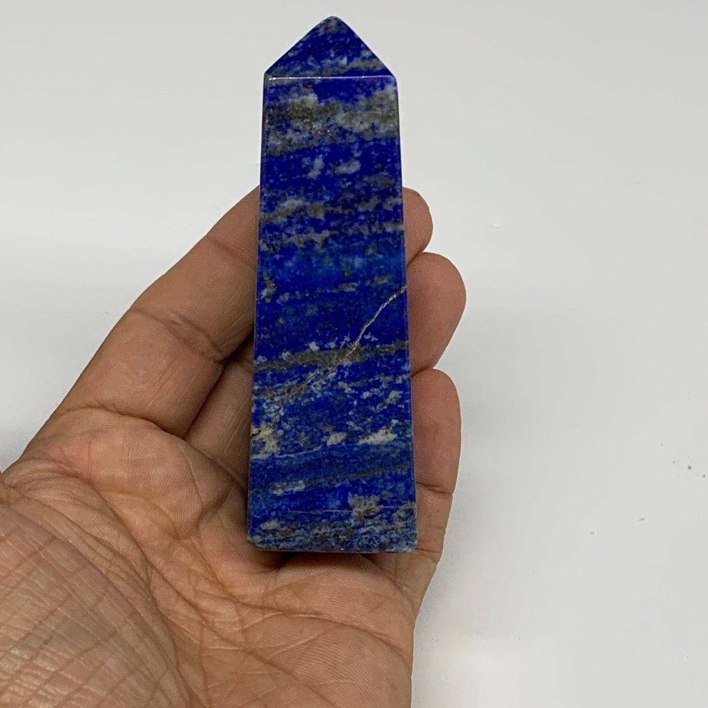 170.1g, 3.5"x1.1"x1.1", Natural Lapis Lazuli Tower Point Obelisk Afghanistan,B30