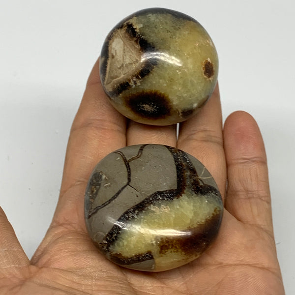 145.7g, 1.7"-1.8", 2pcs, Septarian Nodule Palm-Stone Polished Reiki Crystal, B28