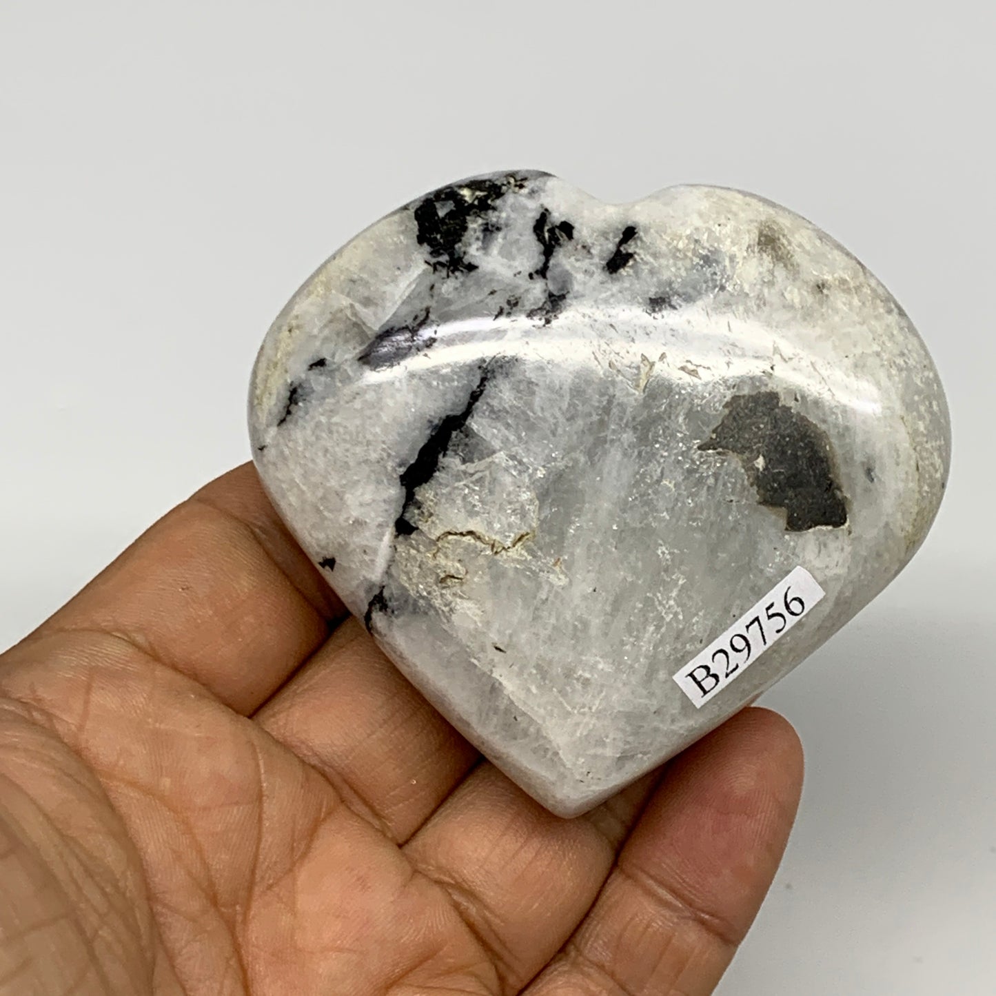 150.5g, 2.5"x2.7"x1", Rainbow Moonstone Heart Crystal Gemstone @India, B29756