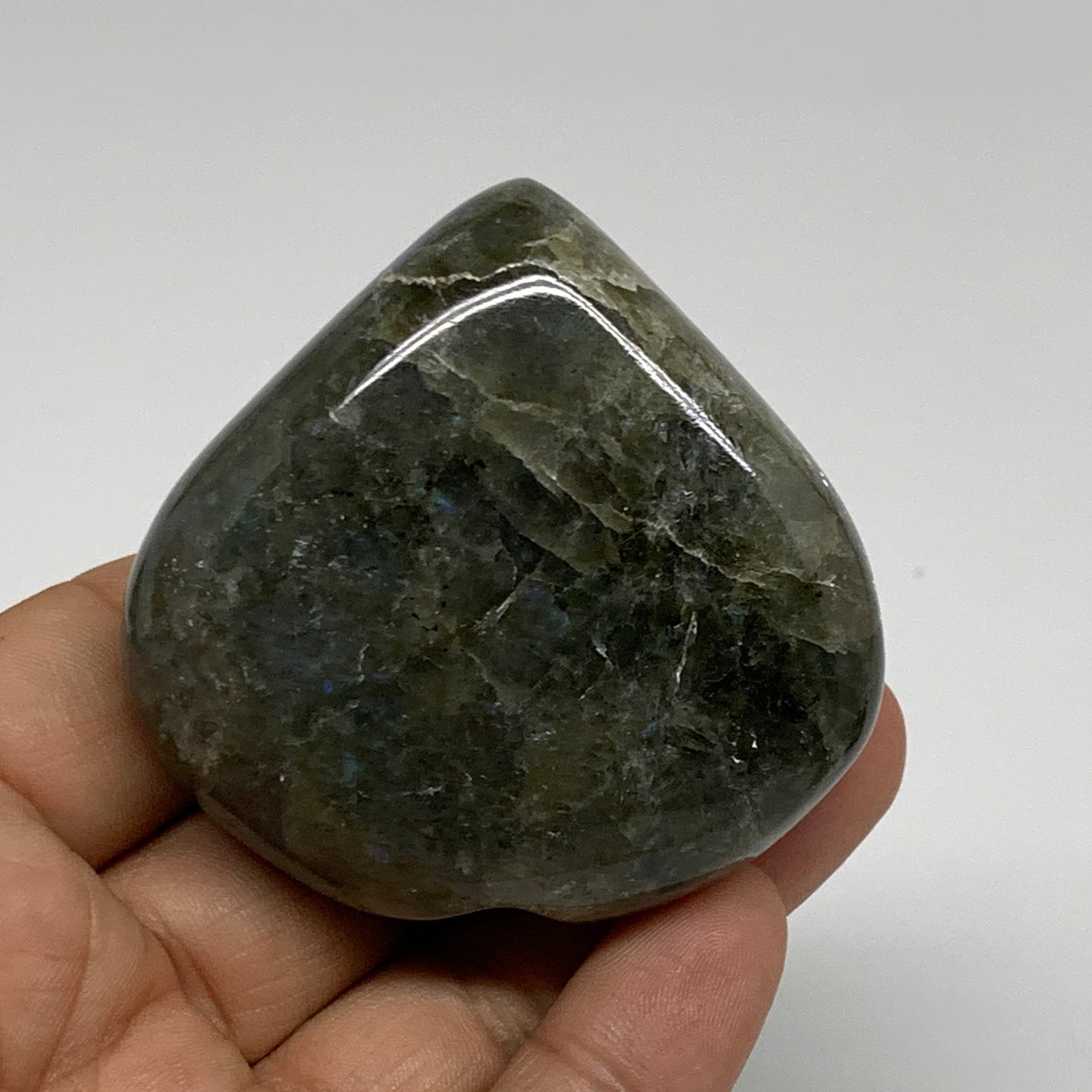 113.3g, 2.2"x2.3"x0.9", Natural Labradorite Heart Polished Crystal, B35444